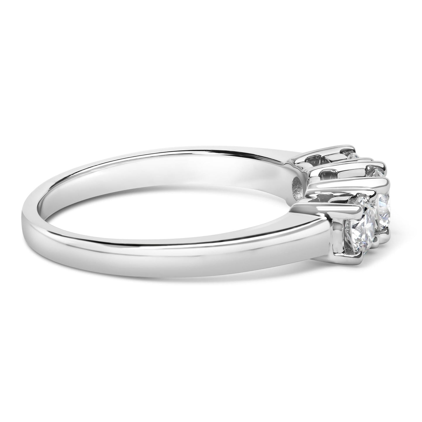 14K White Gold  3/4 Cttw Lab Grown Diamond 3 Stone Ring Band (F-G Color, VS2-SI1 Clarity)