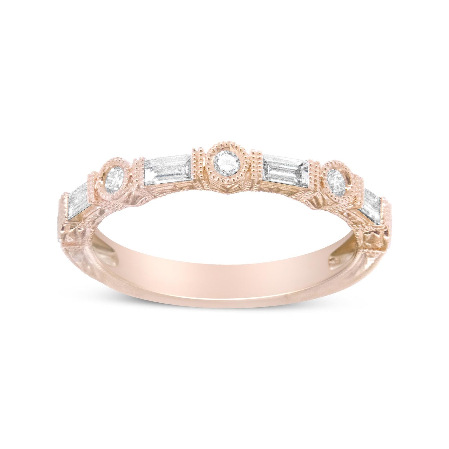 14K Rose Gold 3/8 Cttw Baguette and Round Diamond Bridal Band - (H-I Color, VS1-VS2 Clarity)