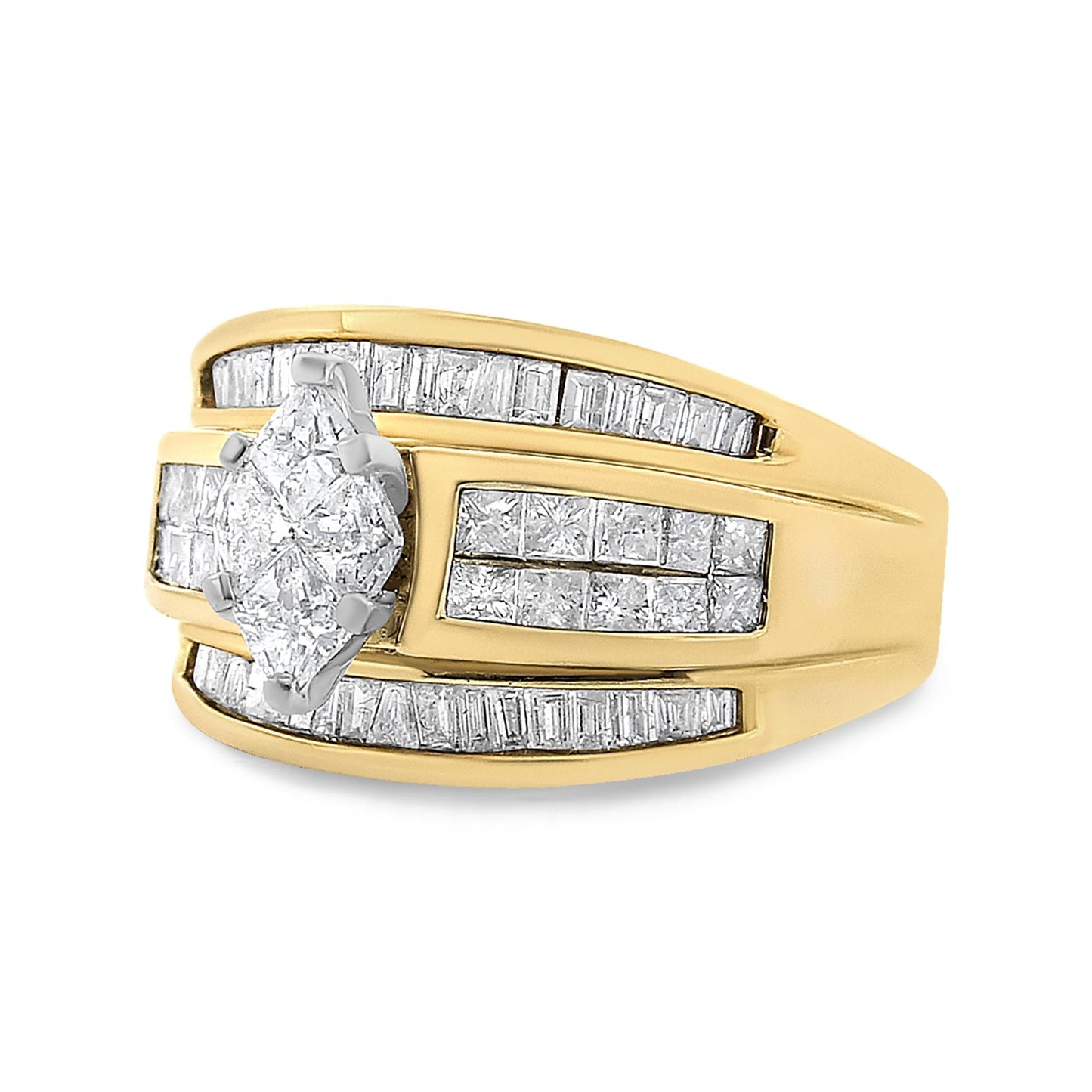 14K Yellow Gold 1 1/2 Cttw Pie, Princess and Baguette-cut Diamond Marquise Shaped Engagement Cocktail Ring Band (H-I Color, I1-I2 Clarity)