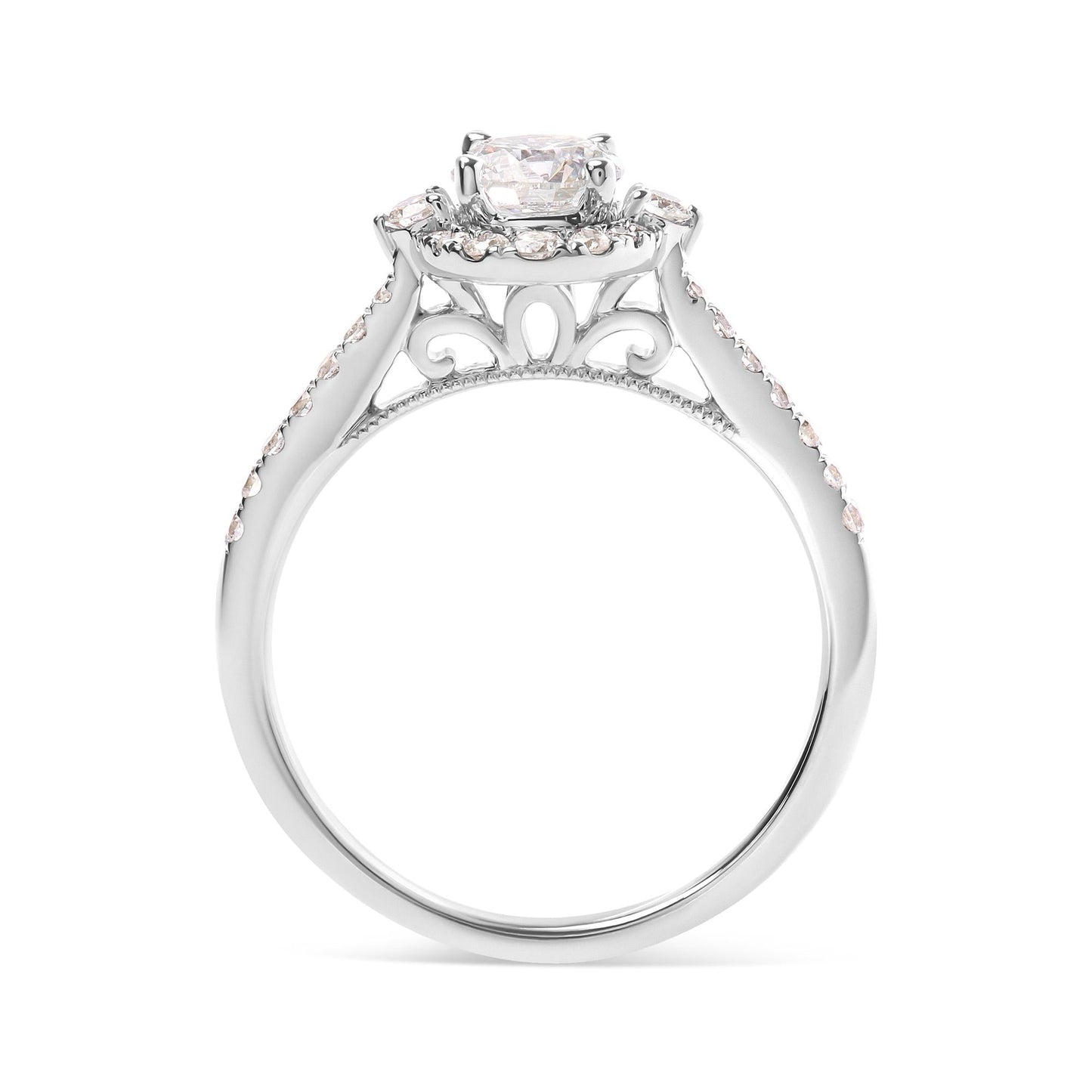 GIA Certified 14k White Gold 1.00 Cttw Diamond Halo Engagement Ring (G-H Color, I1-I2 Clarity)