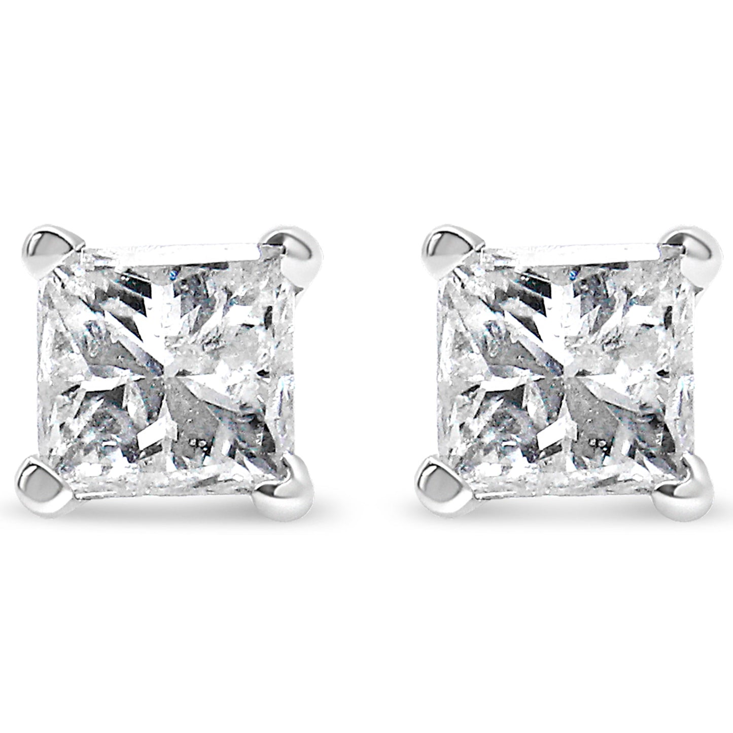 14K White Gold 1.00 Cttw Princess-Cut Square Near Colorless Diamond Classic 4-Prong Solitaire Stud Earrings (G-H Color, SI1-SI2 Clarity)