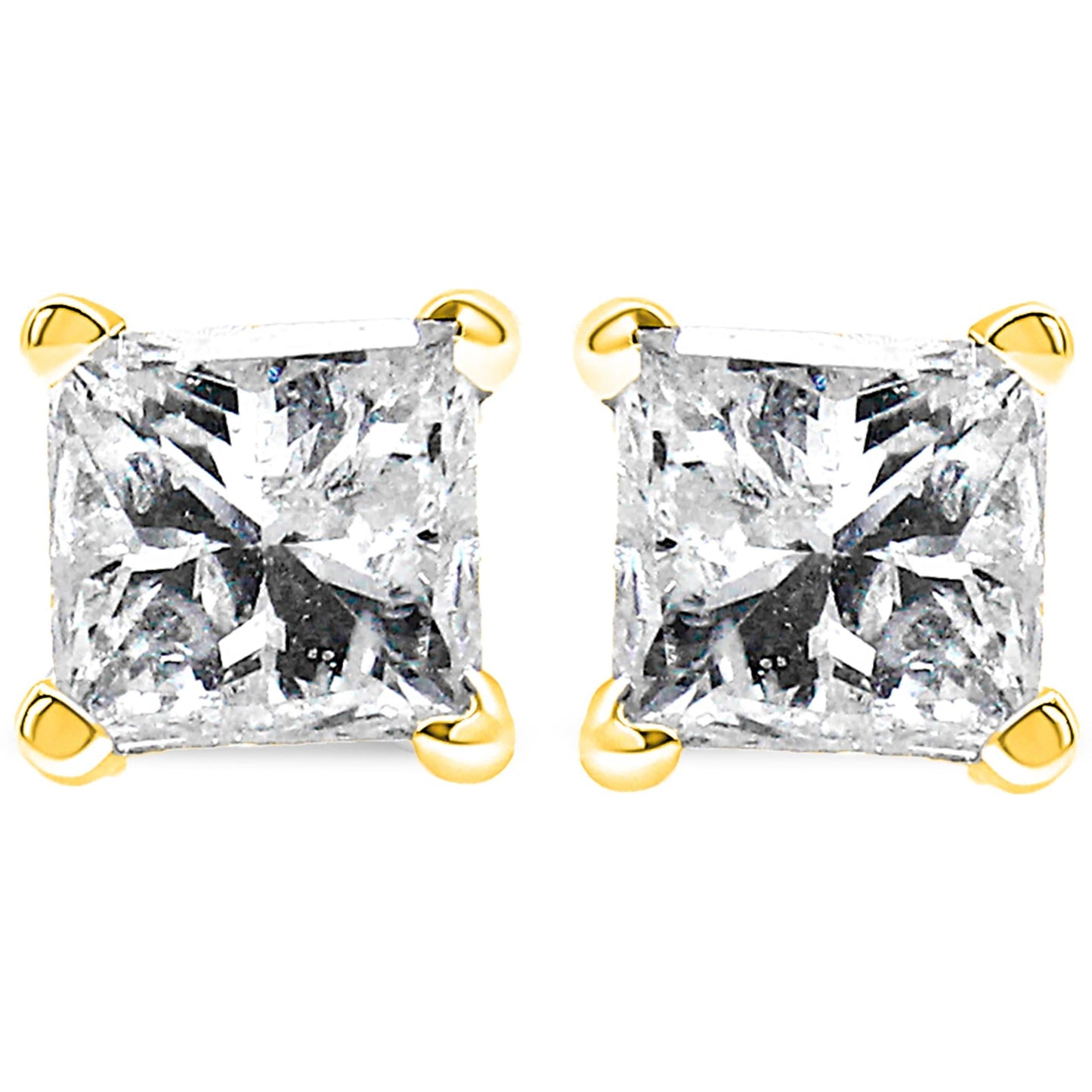 14K Yellow Gold 0.40 Cttw Princess-Cut Square Near Colorless Diamond Classic 4-Prong Solitaire Stud Earrings (I-J Color, I2-I3 Clarity)