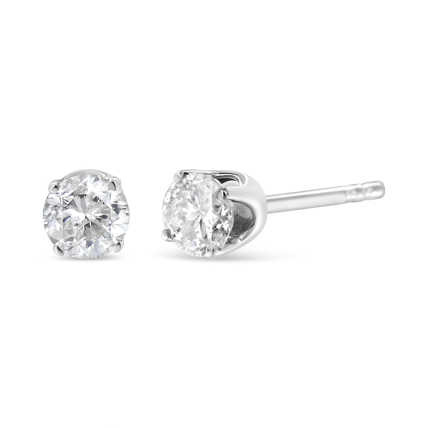 AGS Certified 14K White Gold 1.0 Cttw 4-Prong Set Brilliant Round-Cut Solitaire Diamond Push Back Stud Earrings (G-H Color, SI2-I1 Clarity)