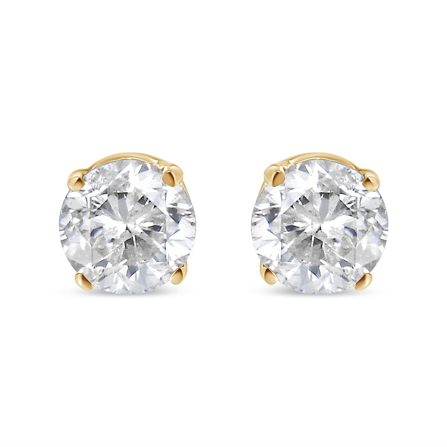 10K Yellow Gold 3/4 Cttw Round Brilliant-Cut Near Colorless Diamond Classic 4-Prong Stud Earrings (J-K Color, I1-I2 Clarity)