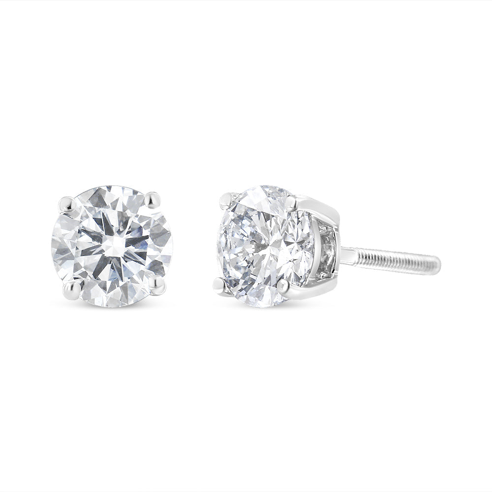 10K White Gold 1.00 Cttw Round Brilliant-Cut Near Colorless Diamond Classic 4-Prong Stud Earrings with Screw Backs (J-K Color, I2-I3 Clarity)