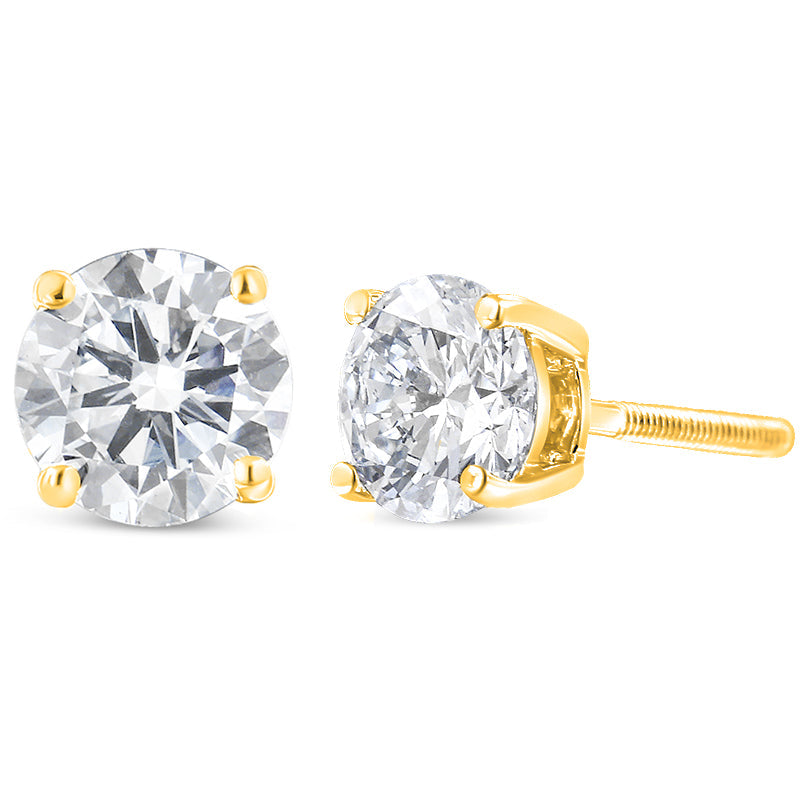 10K Yellow Gold 1-1/2 Cttw Round Brilliant-Cut Diamond Classic 4-Prong Stud Earrings with Screw Backs (K-L Color, I1-I2 Clarity)