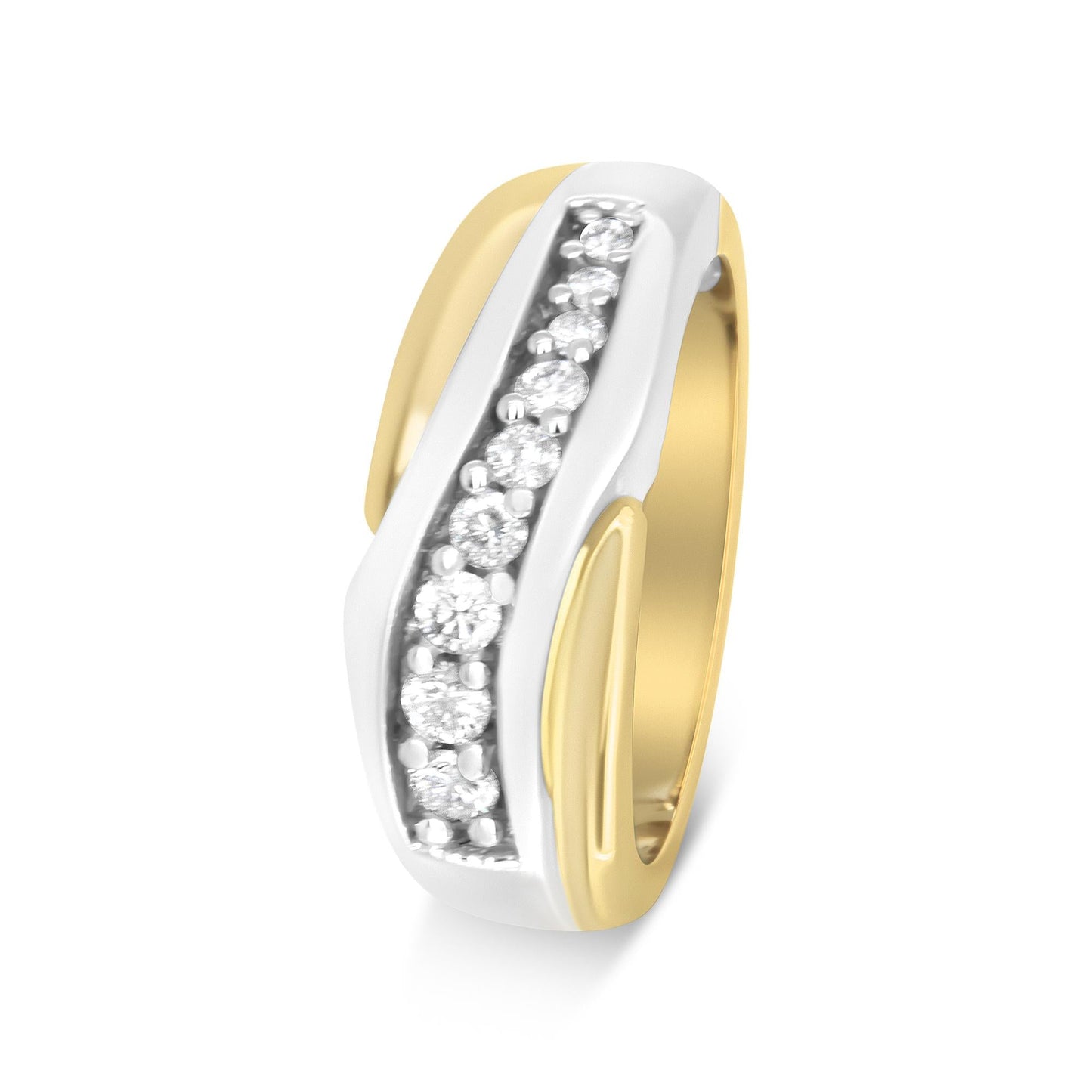 14K Yellow and White Gold 1/2 Cttw Round-Cut Diamond Classic Gent's Band (H-I Color, I1 Clarity) - Size 10