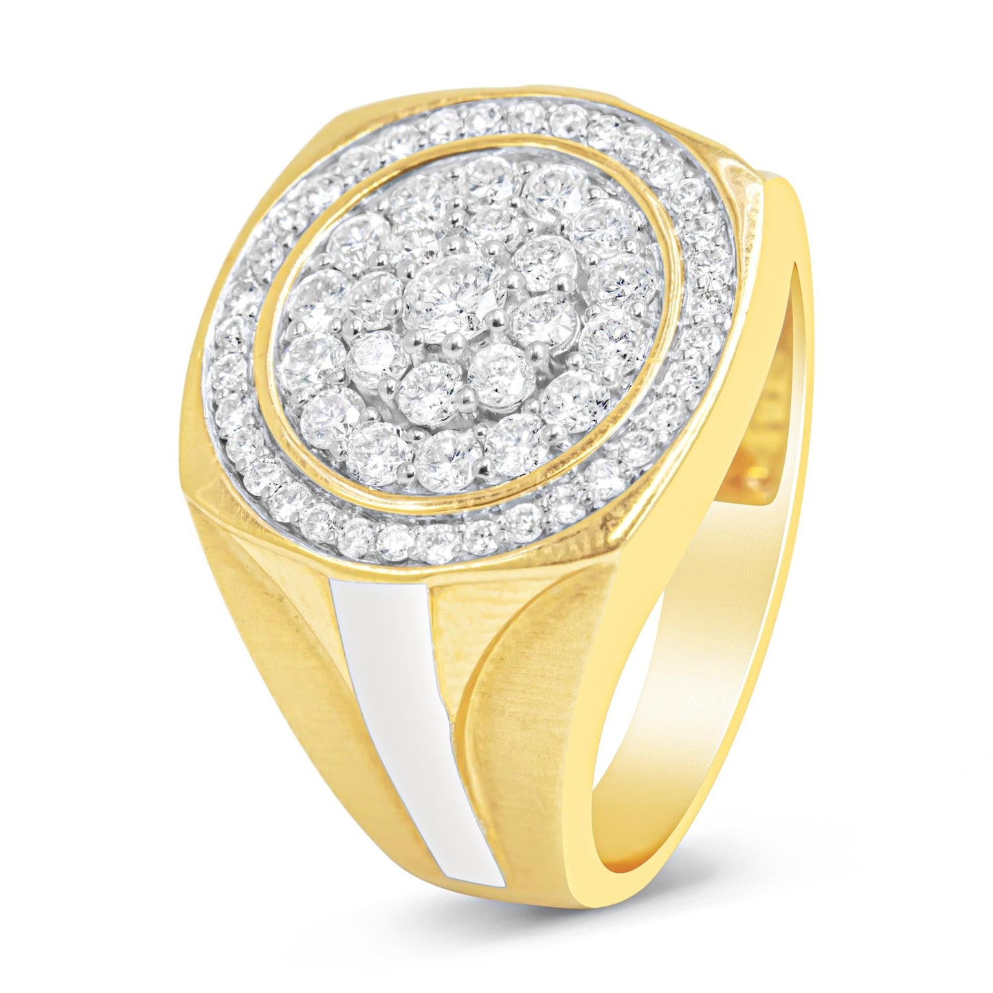 10K Yellow Gold 1 1/2 Cttw Diamond Cluster and Halo Signet Mens Ring (K-L Color, I1-I2 Clarity)