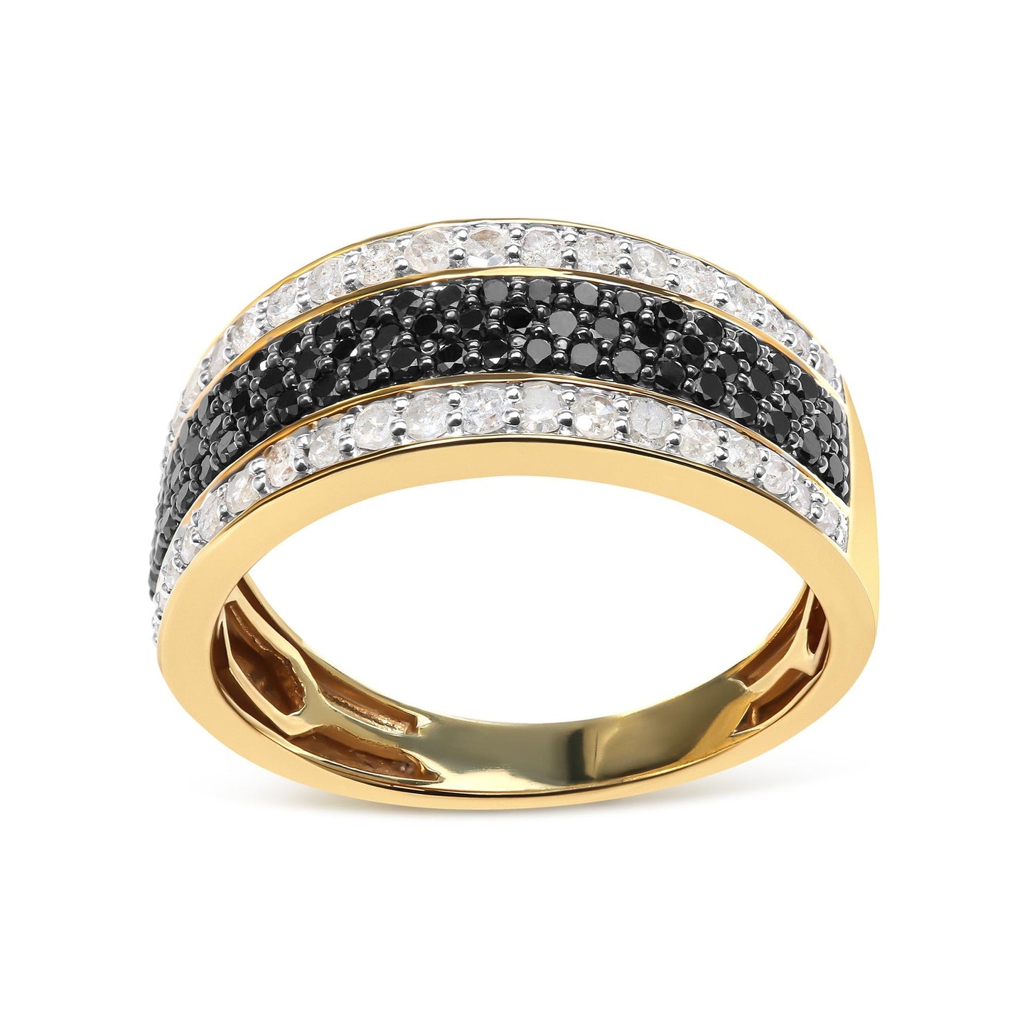 Men's 10K Yellow Gold 1 1/4 Cttw White and Black Diamond Cluster Ring (Black Color, I2-I3 Clarity)