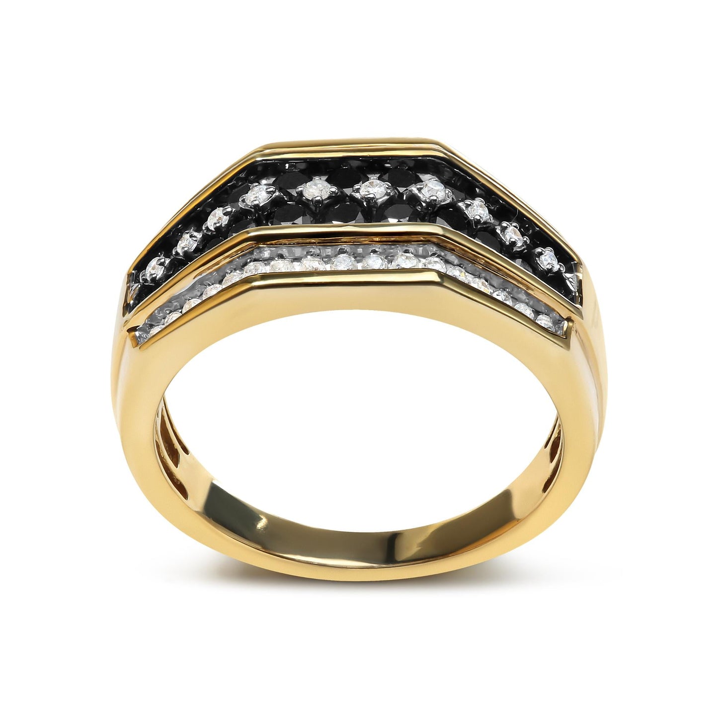 Men's 14K Yellow Gold Plated .925 Sterling Silver 1 1/2 Cttw White and Black Treated Diamond Cluster Ring (Black / I-J Color, I2-I3 Clarity)