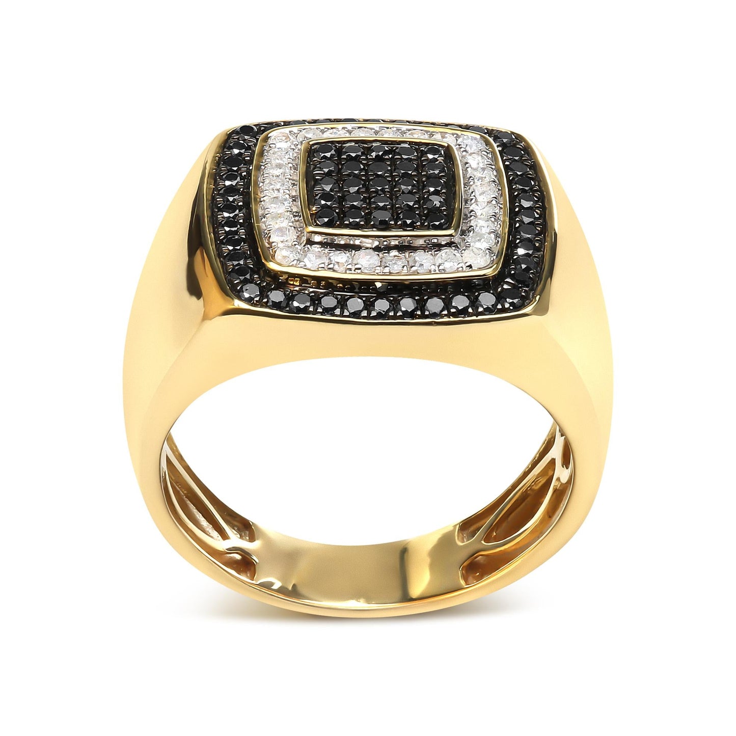 Men's 14K Yellow Gold Plated .925 Sterling Silver 3/4 Cttw White and Black Diamond Ring Band (Treated Black, I-J Color, I2-I3 Clarity)