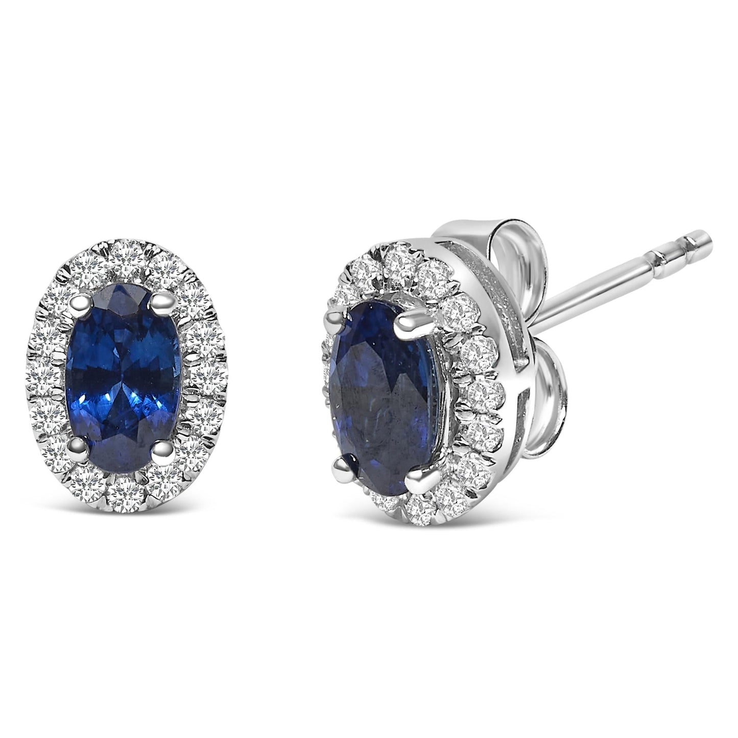 10K White Gold 5x3 MM Oval Cut Birthstone and Diamond Halo Stud Earrings (I-J Color, I1-I2 Clarity)