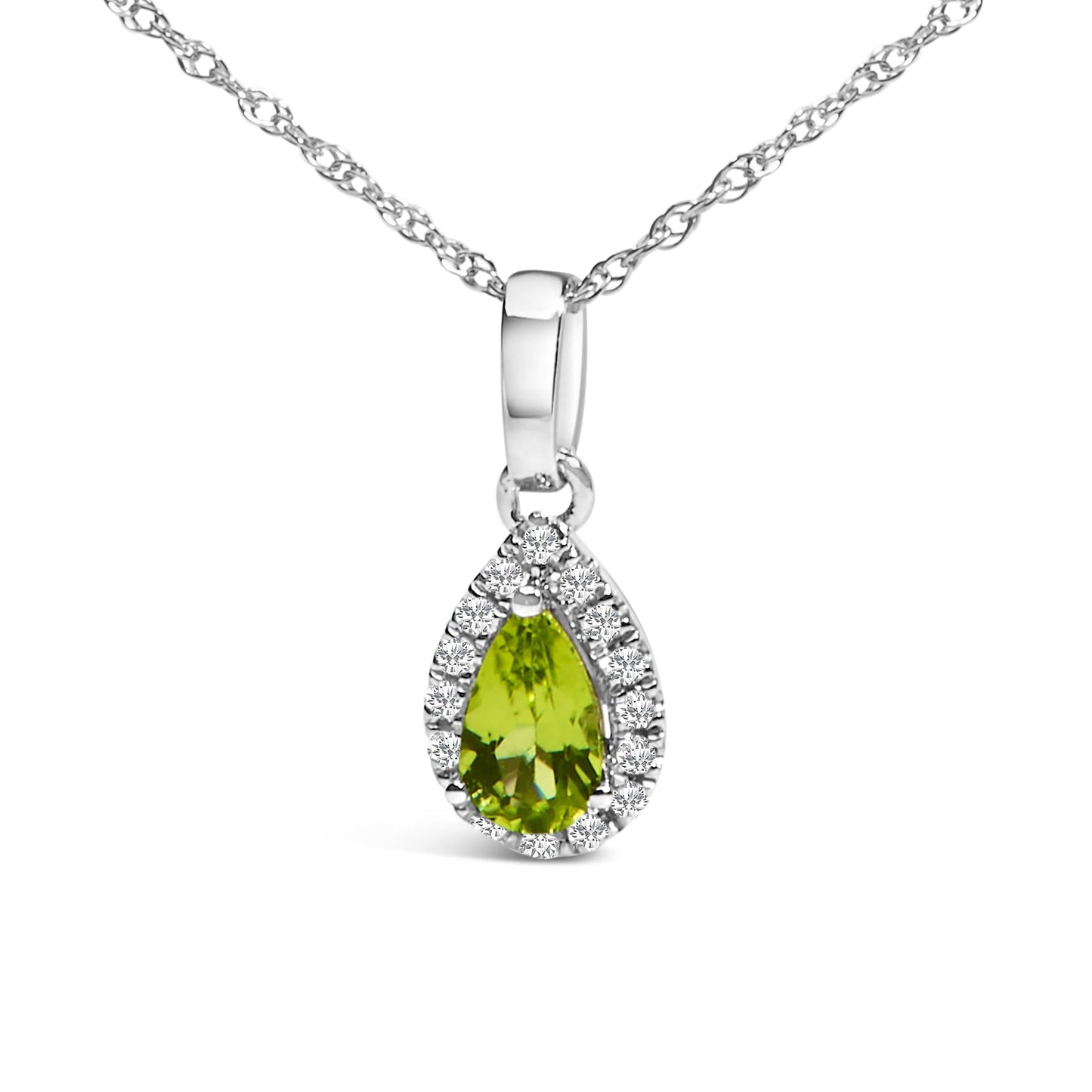 10K White Gold 5x3mm Gemstone and Diamond Accent Halo Pear Shape 18" Pendant Necklace (I-J Color, I1-I2 Clarity)