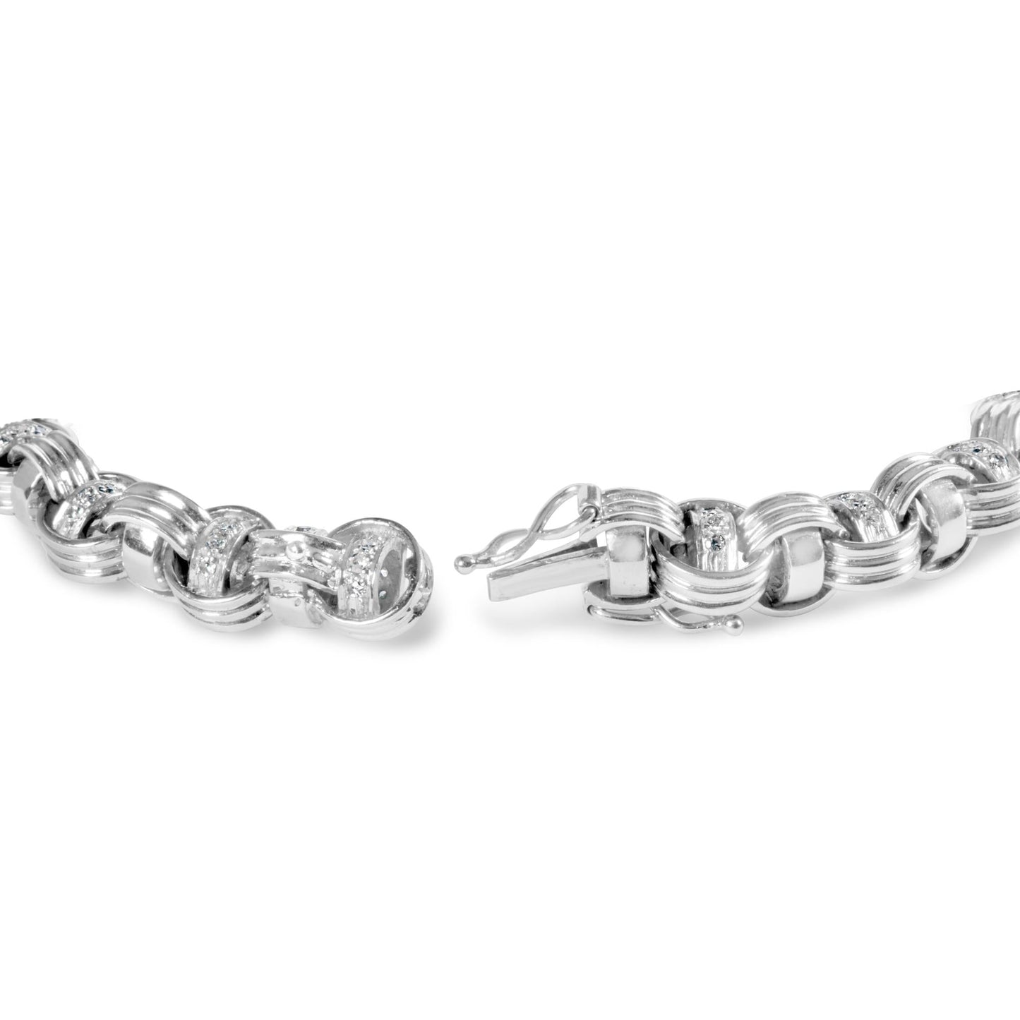 14K White Gold 1/2 Cttw Diamond Knotted Byzantine Link Bracelet (H-I Color, I2-I3 Clarity) - 7" Inches