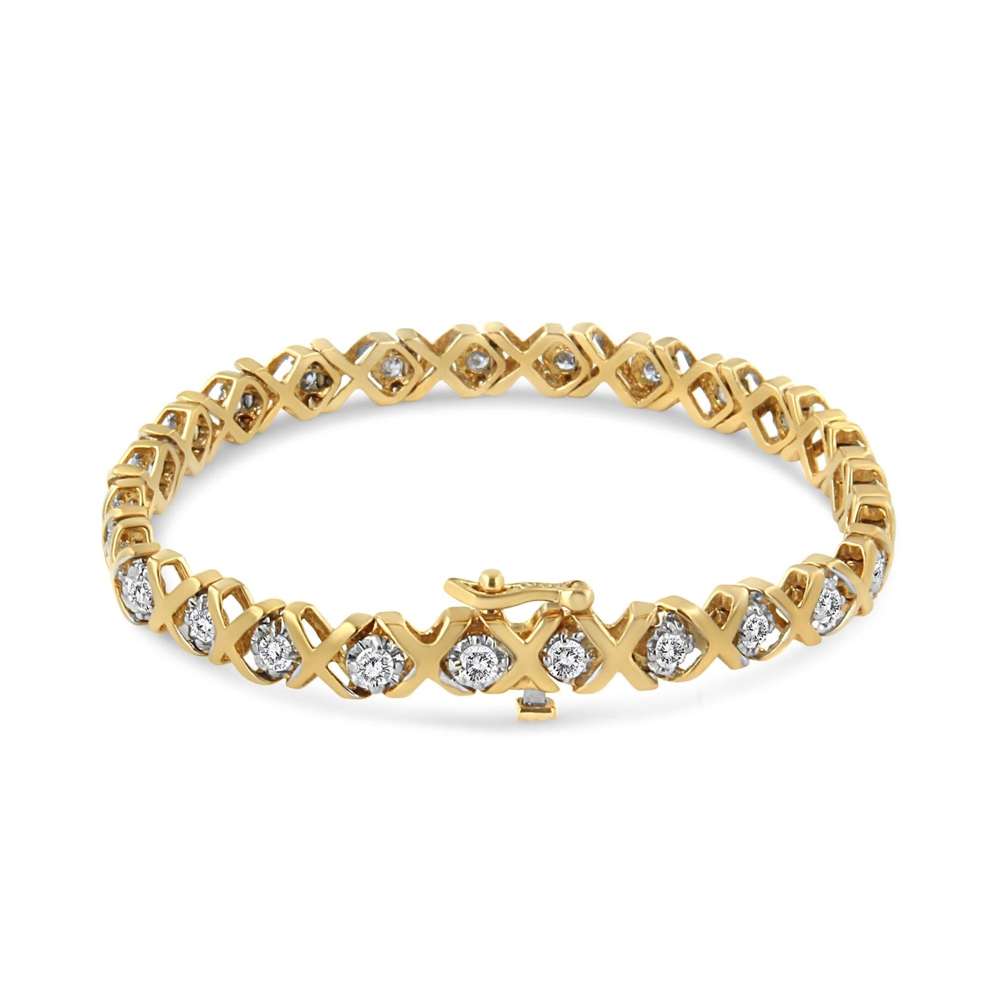 10K Yellow Gold 2.00 Cttw Round-Cut Diamond "X" Link Tennis Bracelet (I-J Color, I3 Clarity) - 7"