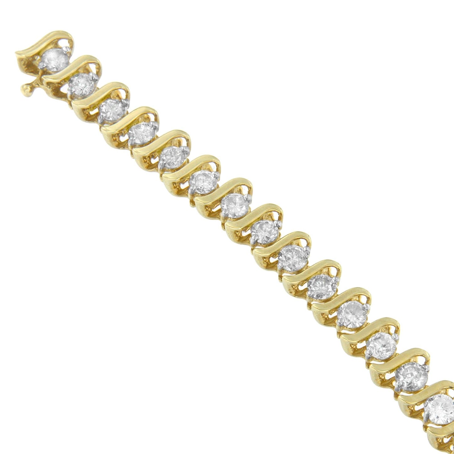 10K Yellow Gold Round Cut S-Link Diamond Bracelet (5.00 cttw, I-J Color, I2-I3 Clarity)