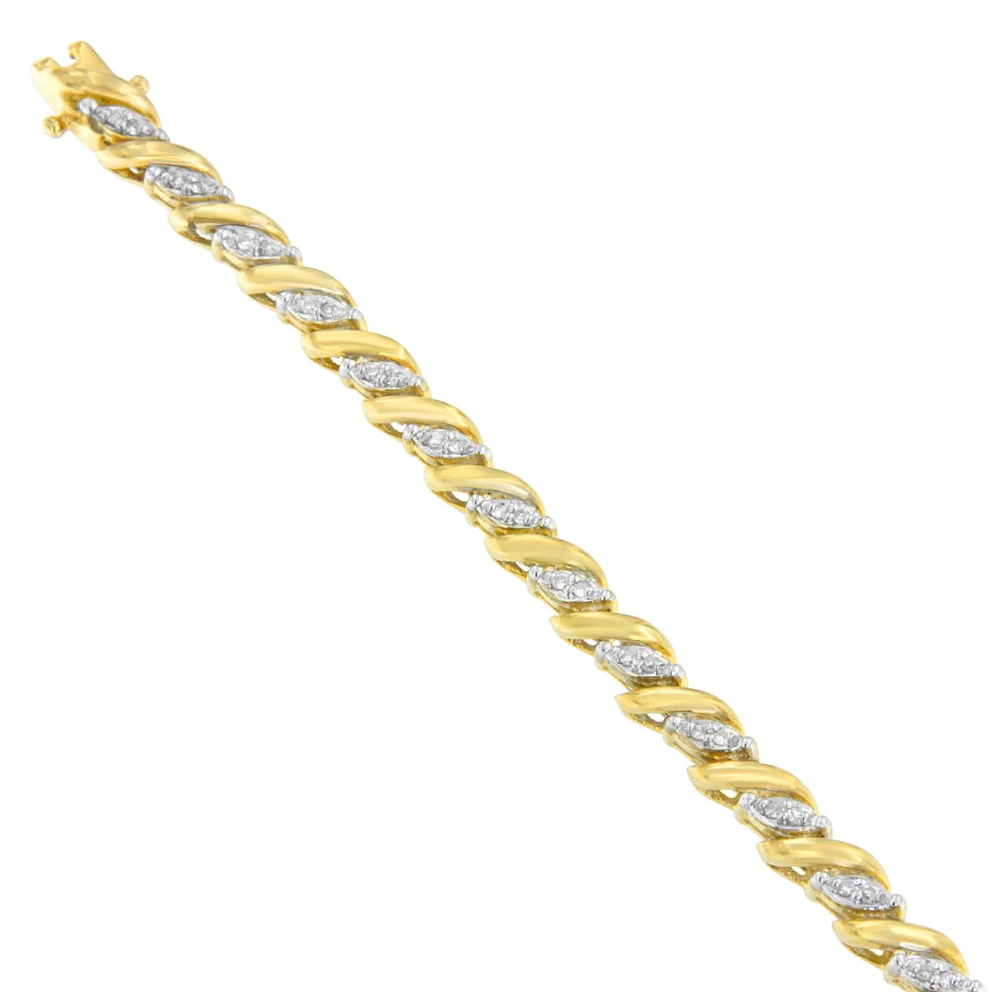 10K Yellow Gold Round Cut Pavé Diamond Bracelet (1.00 cttw, H-I Color, I1-I2 Clarity)