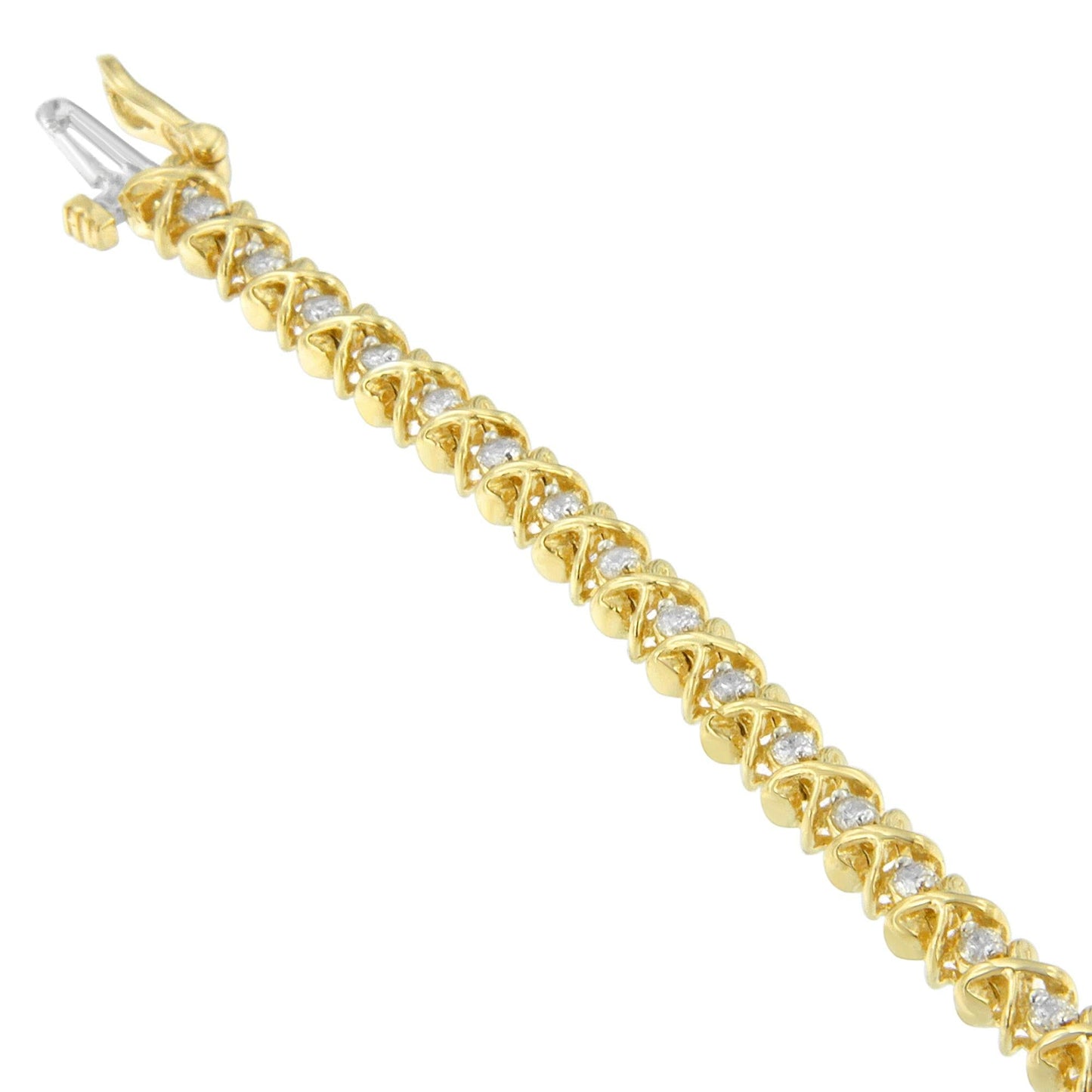 14K Yellow Gold Round Cut Diamond X-Link Bracelet (1.00 cttw, H-I Color, I1-I2 Clarity)