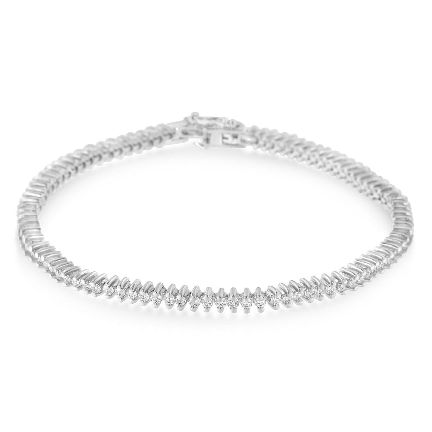 18K White Gold Round Cut Pave Diamond Tennis Bracelet (2.00 cttw, H-I Color, SI2-I1 Clarity)