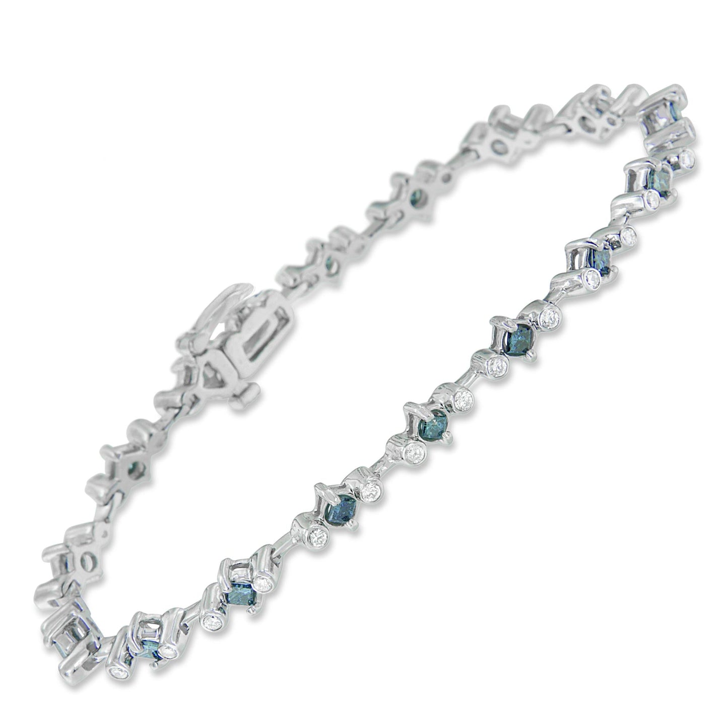 14K White Gold Treated Blue Princess Cut Diamond Bracelet (2 cttw, H-I Color, I1-I2 Clarity)