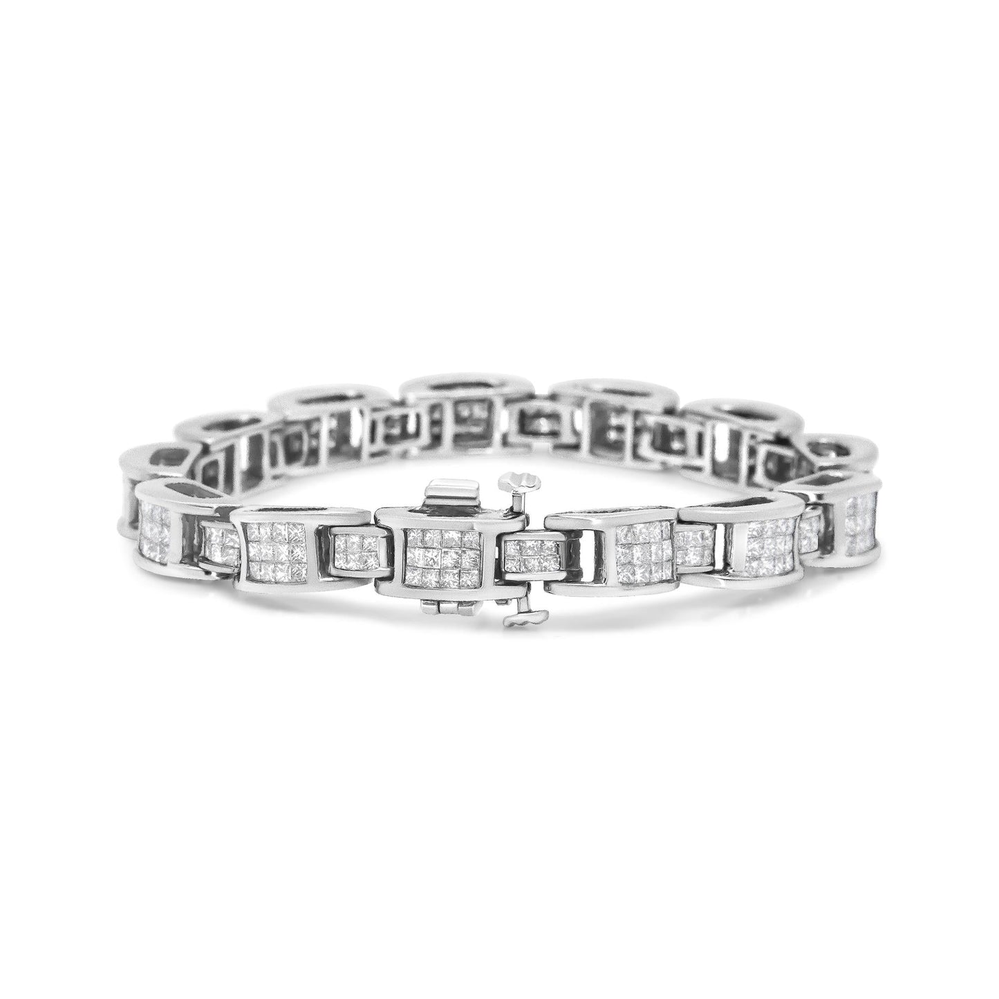 14K White Gold 5.0 Cttw Princess Cut Diamond Invisible Set Alternating Size D Shaped Links Tennis Bracelet (H-I Color, SI2-I1 Clarity) - 7”