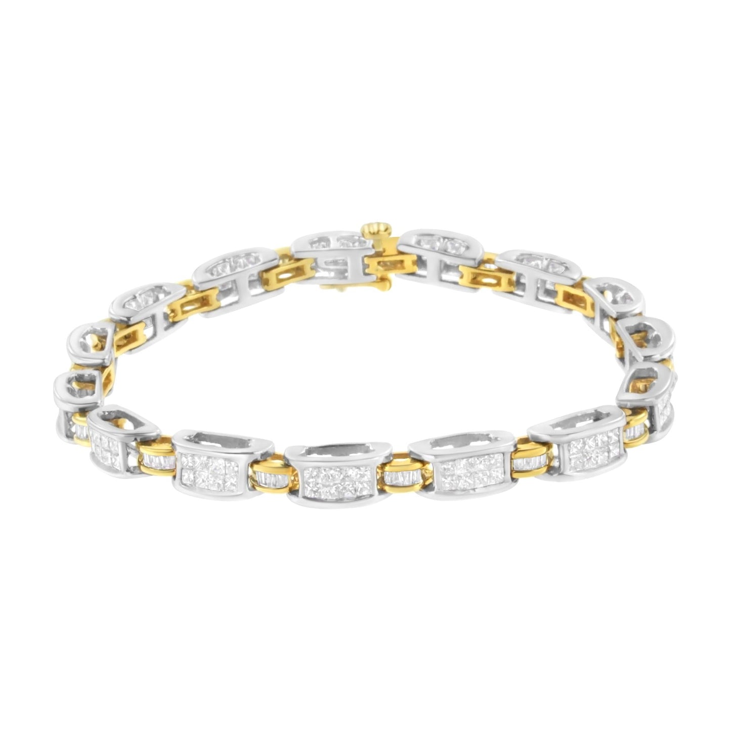 14K Two-Tone Gold Princess and Baguette-Cut Diamond Link Bracelet (3.00 cttw, H-I Color, SI1-SI2 Clarity)