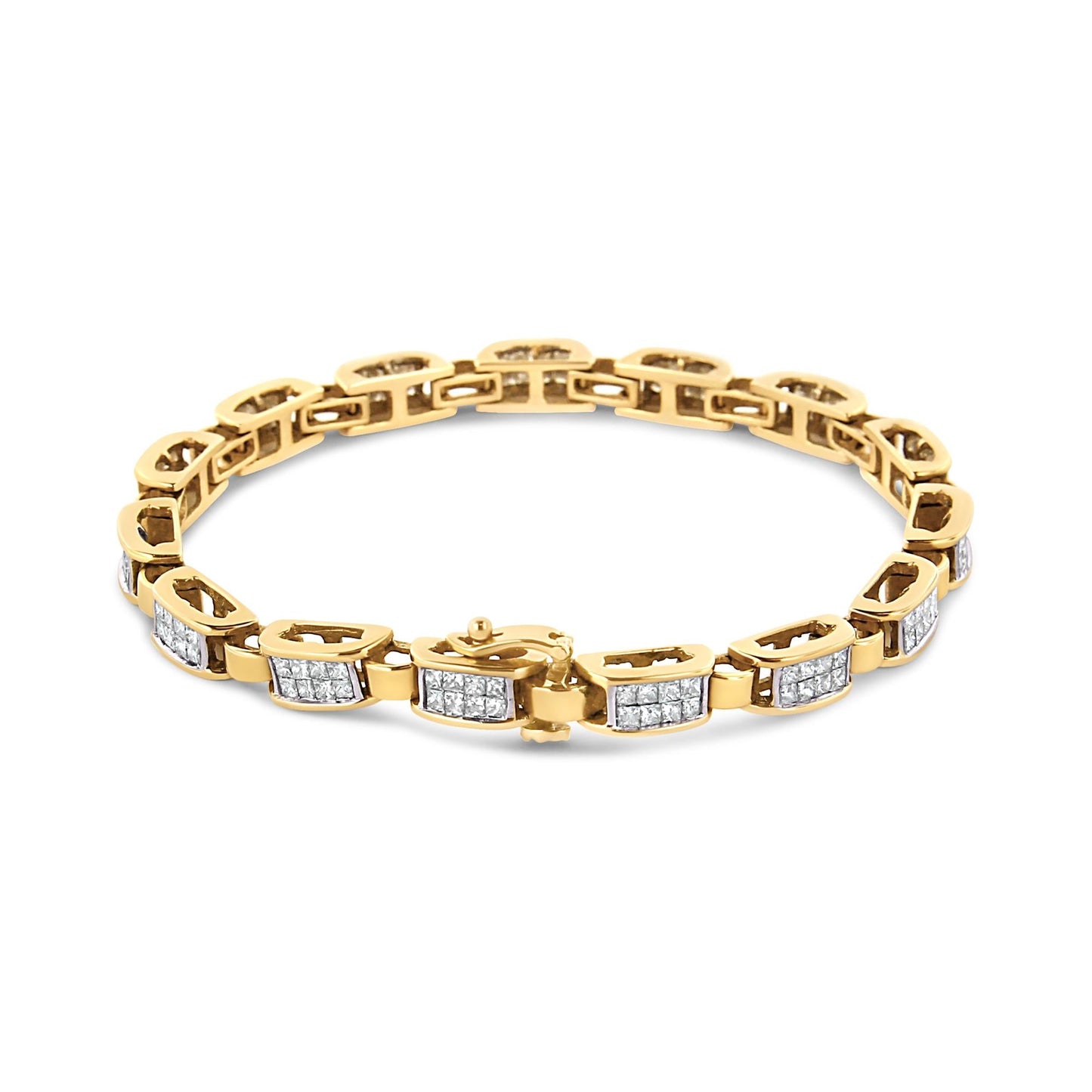 14K Yellow Gold 2 1/2 Cttw Princess-Cut Diamond Link Tennis Bracelet (H-I Color, SI2-I1 Clarity) - 7.25"