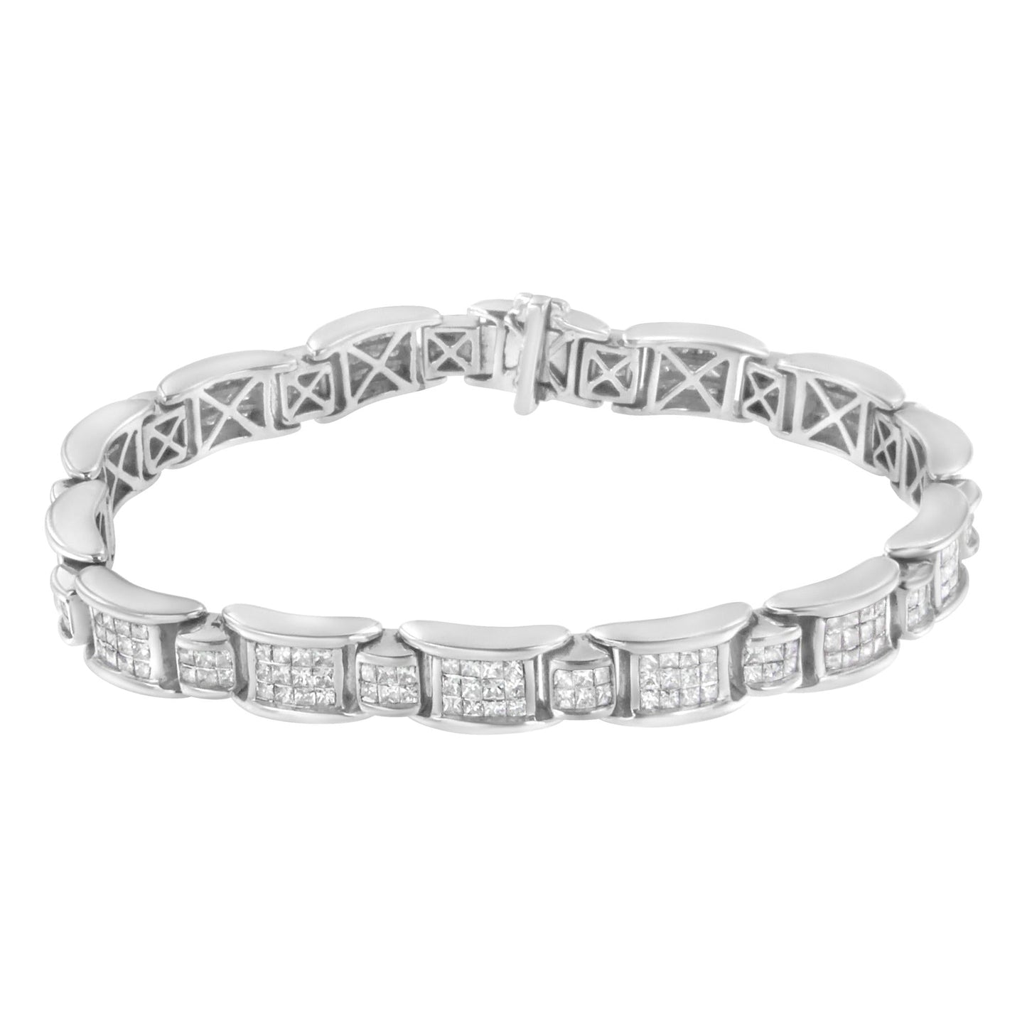 14K White Gold 5.0 Cttw Princess-Cut Diamond Rectangular Alternating Station 7" Tennis Bracelet (G-H Color, SI1-SI2 Clarity)