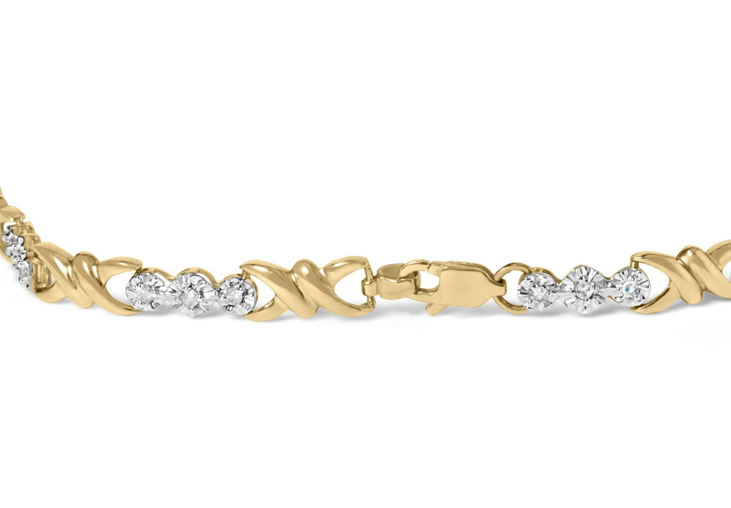 10k Yellow Gold 1/3 Cttw Diamond 3 Stone and X-Link Bracelet (I-J Color, I1-I2 Clarity) - 7.50" Inches