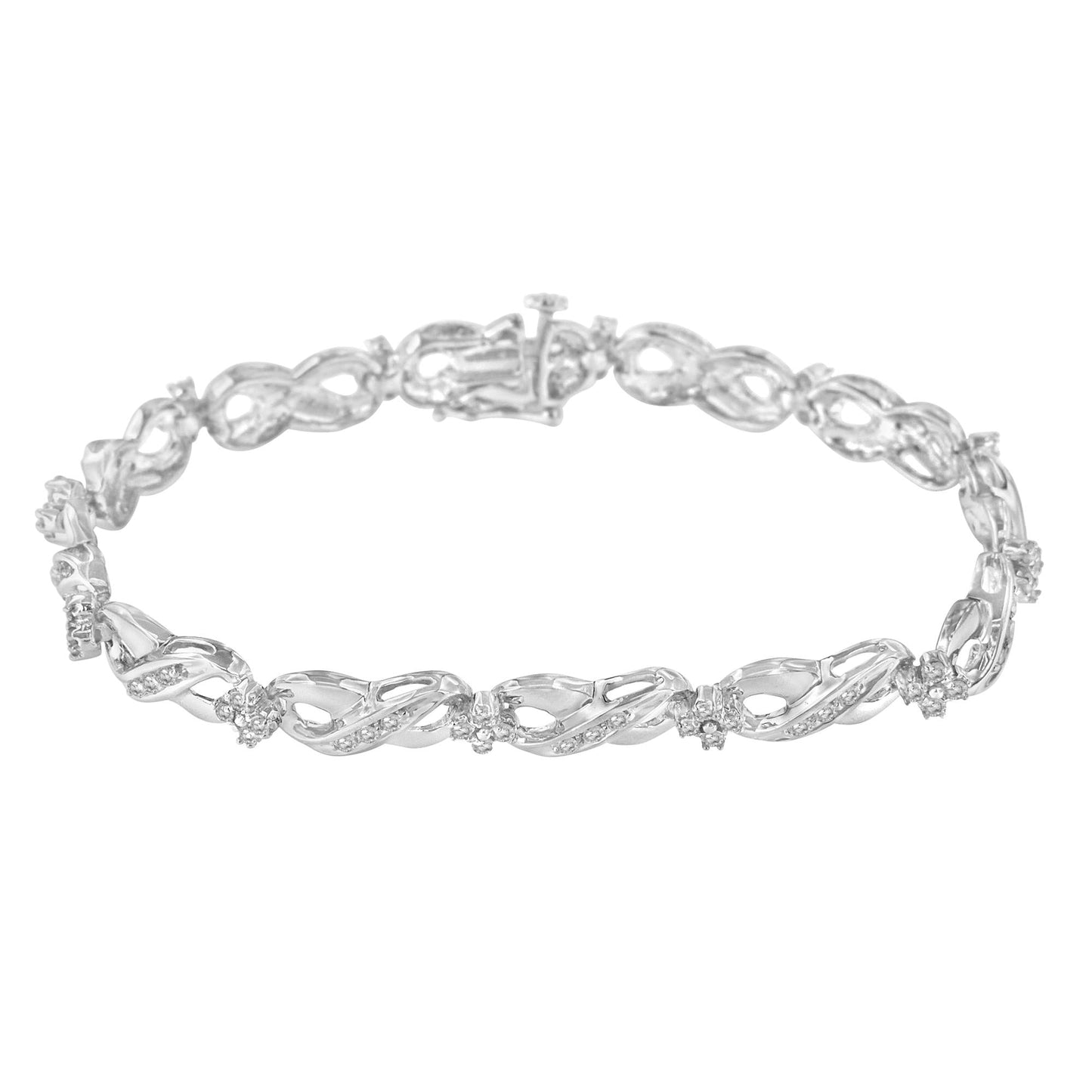 .925 Sterling Silver 1/4 cttw Prong Set Rose-Cut Diamond Infinity Link Tennis Bracelet (I-J Color, I2-I3 Clarity) - Size 7"