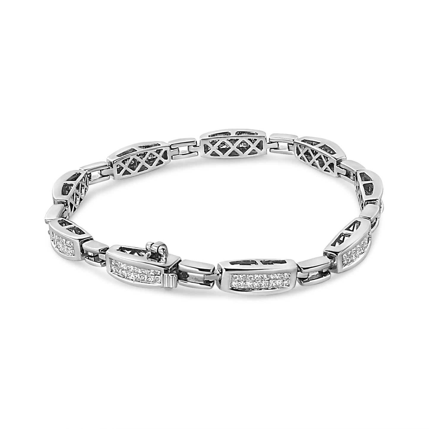 14K White Gold 2.00 Cttw Invisble-Set Princess Diamond Link Bracelet (I1-I2 Clarity, I-J Color) - 7.25"