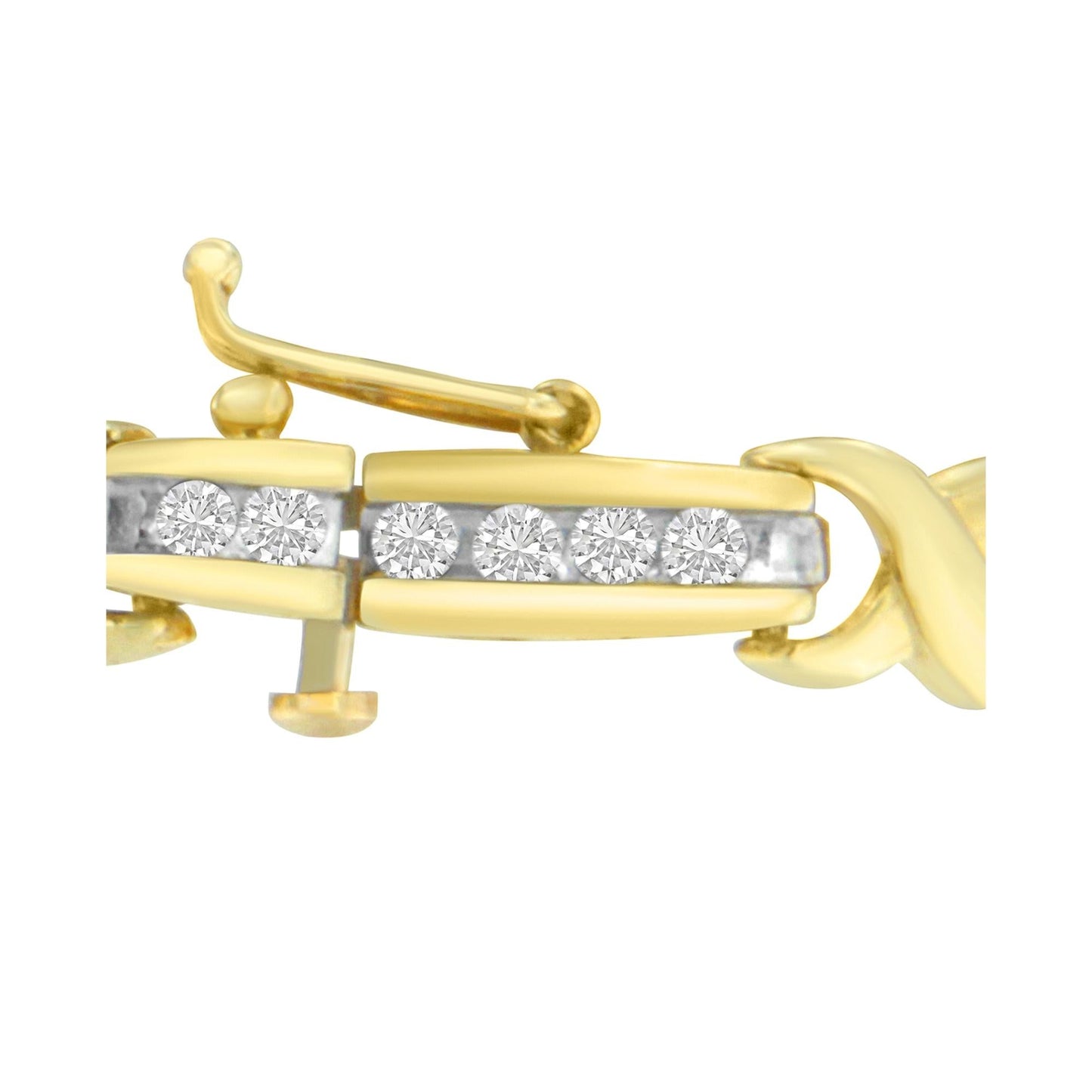 14K Yellow Gold Round Cut Channel Set Diamond X-Link Bracelet (1.00 cttw, I-J Color, SI2-I1 Clarity)