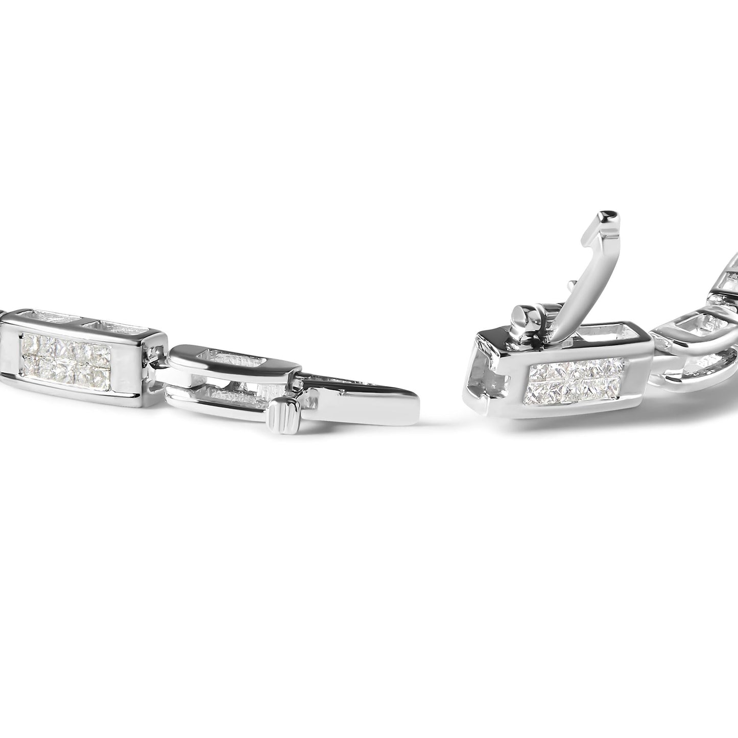 14K White Gold 1.0 Cttw Invisible Set Princess Cut Diamond Alternating Station and Link Tennis Bracelet (I-J Color, I1-I2 Clarity) - Size 7.25" Inches