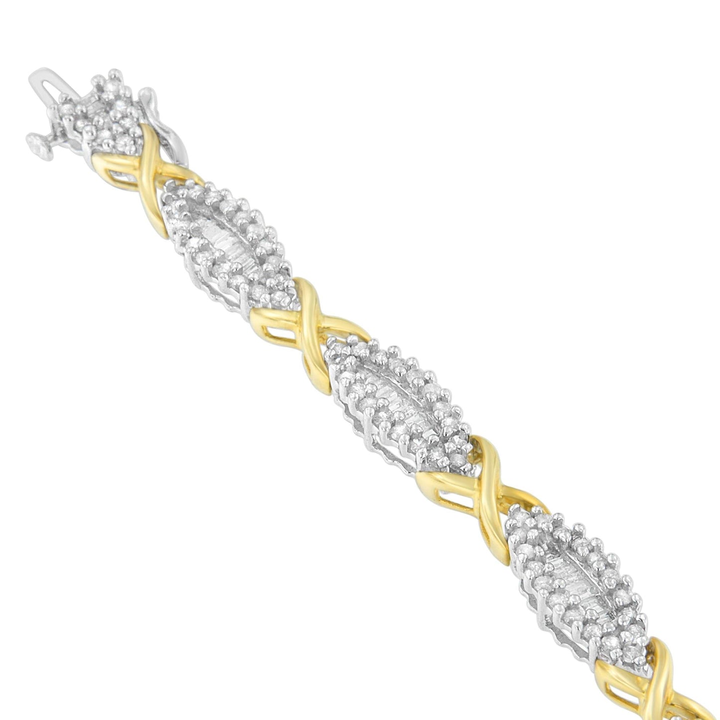 10K Two-Toned Round and Baguette-cut Diamond Bracelet (3 cttw, H-I Color, I2-I3 Clarity)