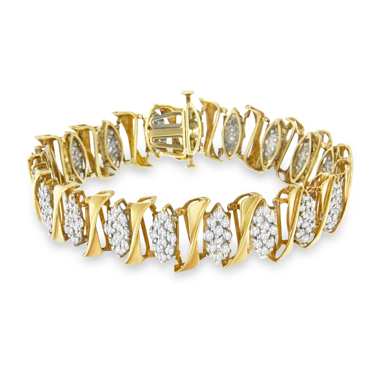 10K Yellow Gold Diamond Cluster Link Tennis Bracelet (7.00cttw, I-J color, I2-I3 clarity))