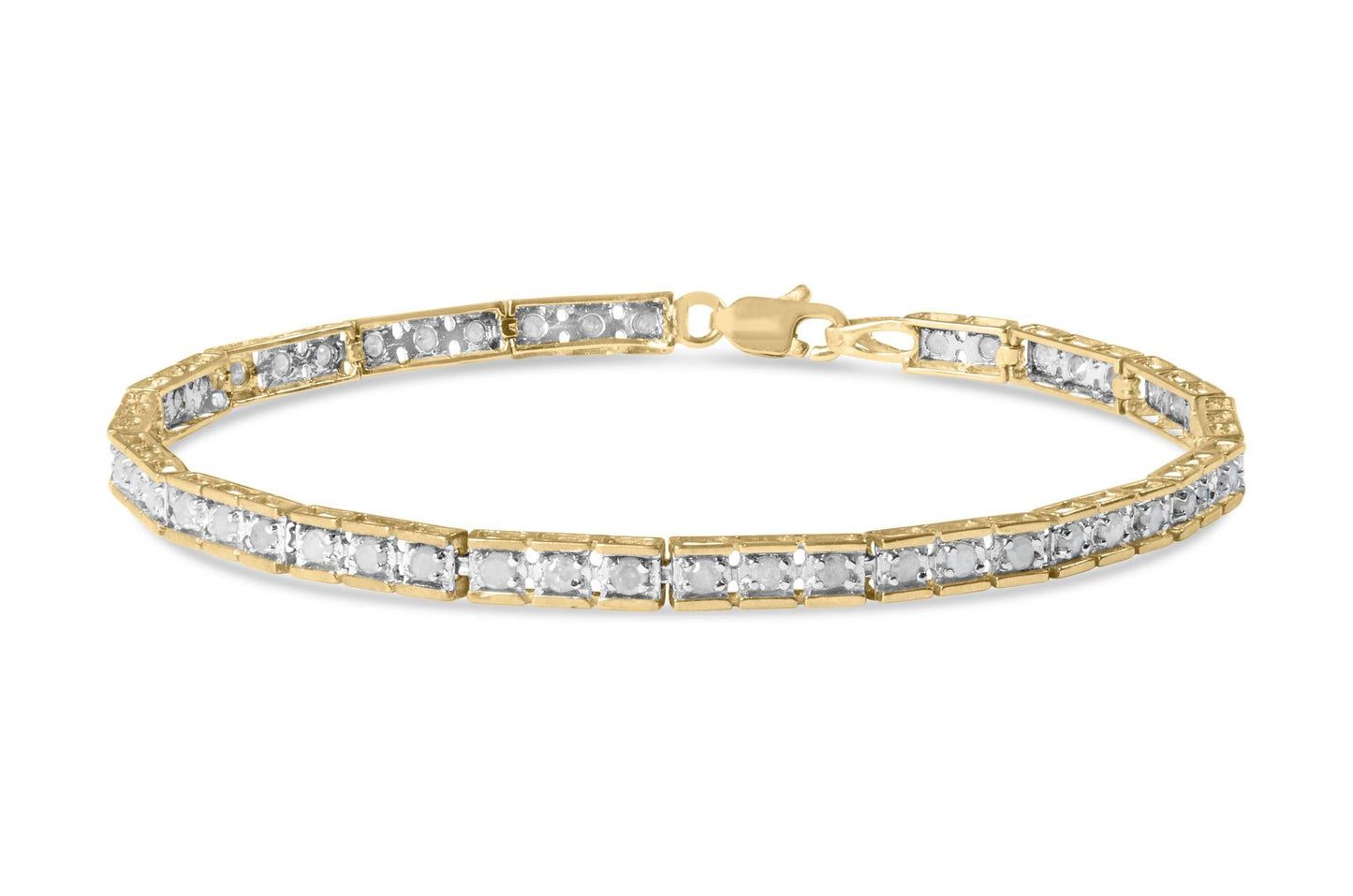 10K Yellow Gold over .925 Sterling Silver 1.0 Cttw Diamond Square Hybrid Link 7" Tennis Bracelet (I-J Color, I2-I3 Clarity)