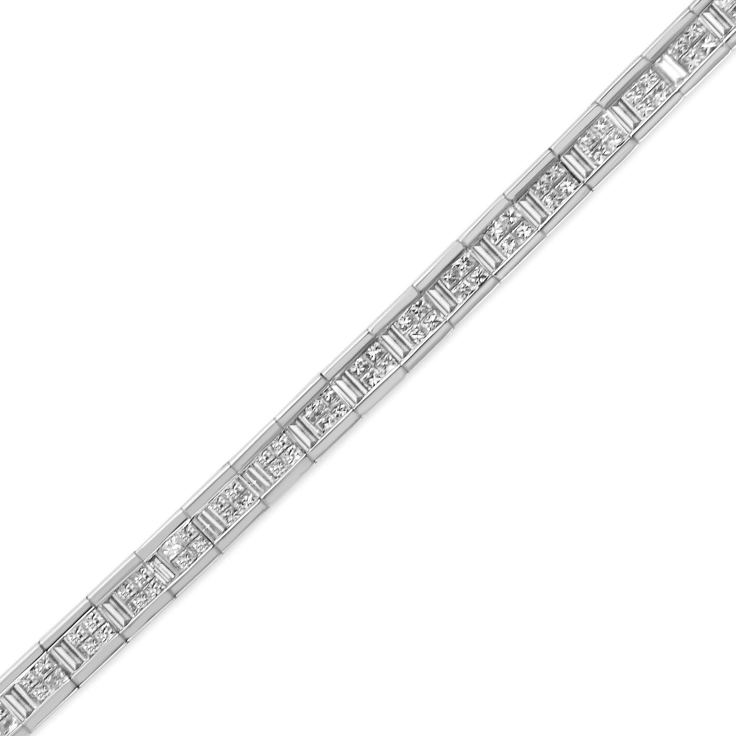 14K White Gold 4 3/8 Cttw Alternating Invisible Set Princess and Baguette Diamond Tennis Bracelet (G-H Color, VS1-VS2 Clarity) - Size 7"