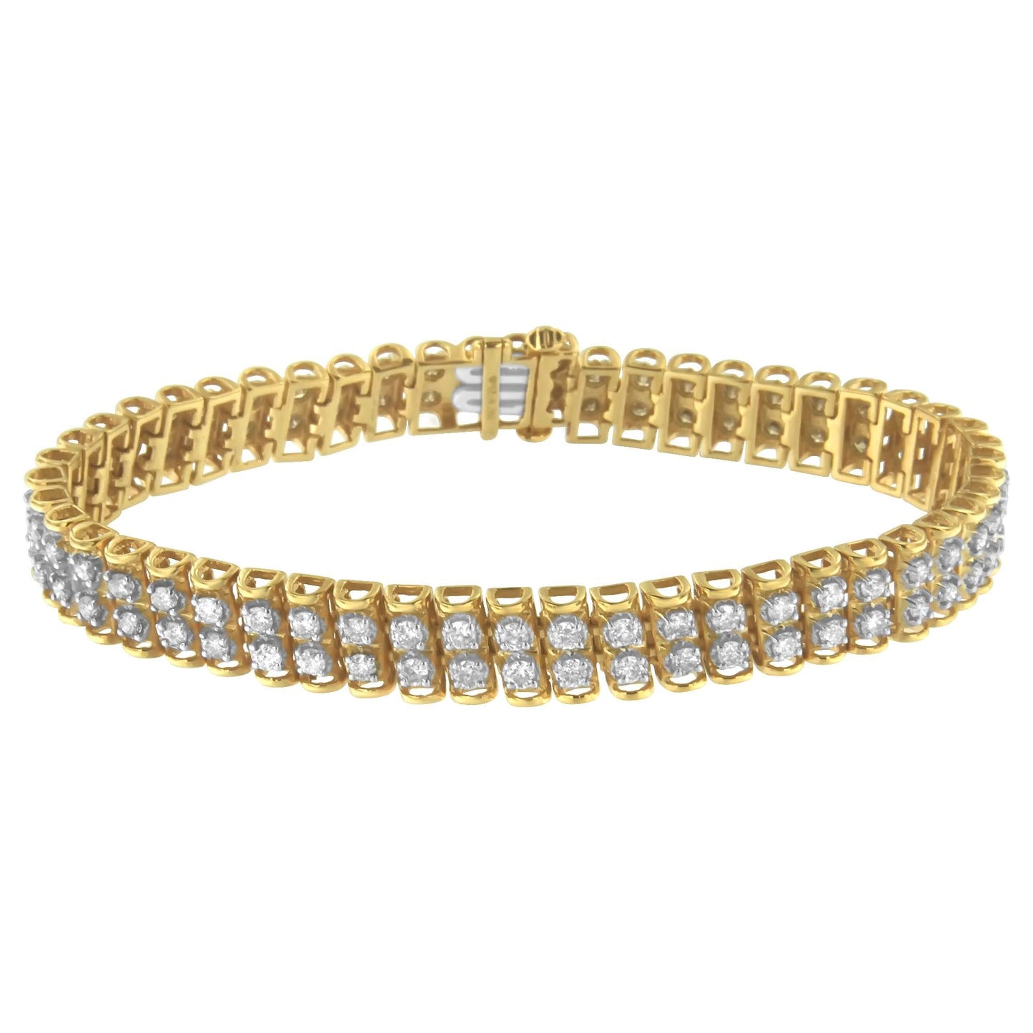 2 Micron 14KT Gold Plated Sterling Silver Diamond Tennis Link Bracelet (4 cttw, J-K Color, I1-I2 Clarity)