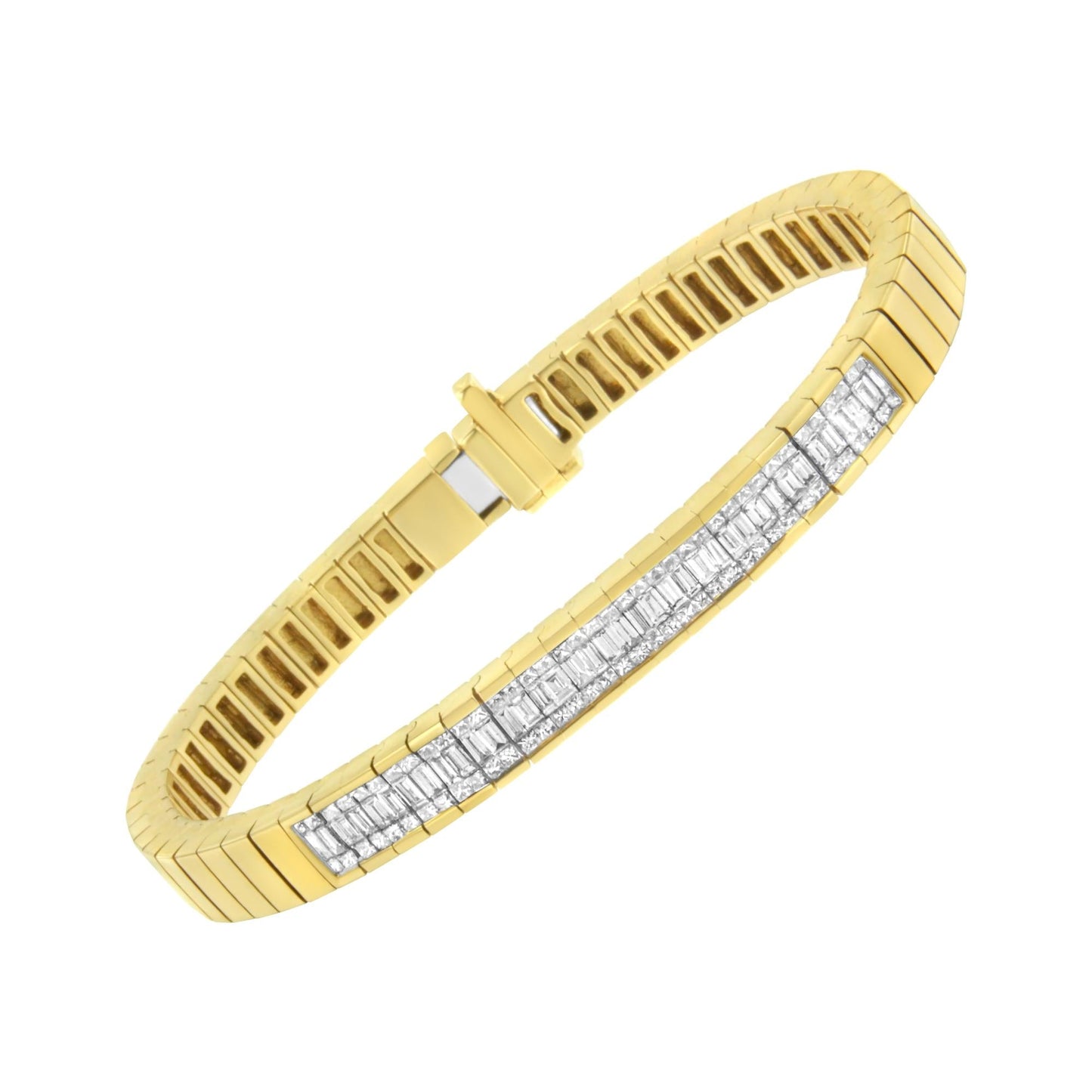 14K Yellow Gold 2 3/8 Cttw Princess and Baguette-Cut Diamond Tennis Bracelet (I-J Color, SI1-SI2 Clarity) - Size 7.25