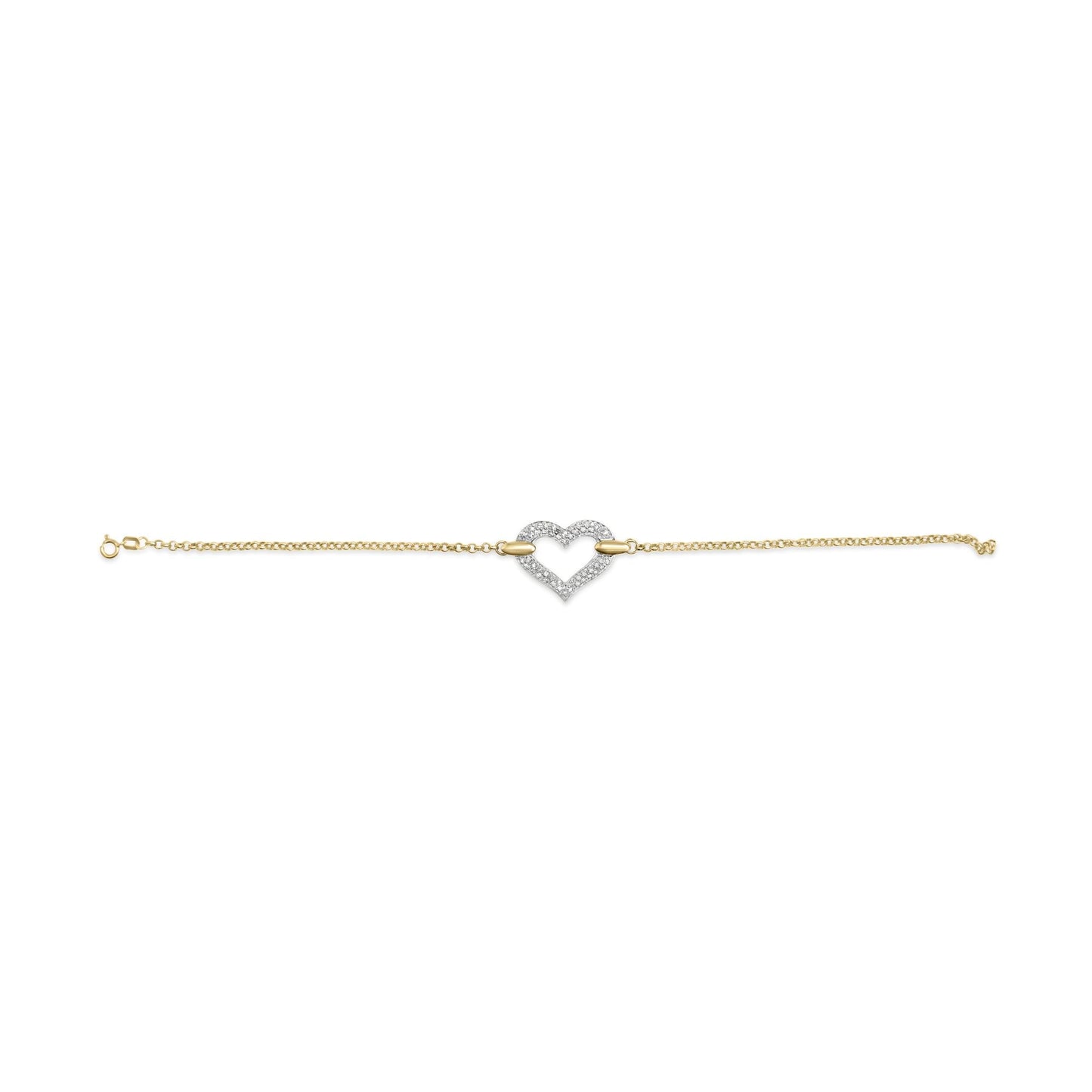 10K Two Tone Gold 1/4 Cttw Diamond Encrusted Heart Charm 7" Bracelet (H-I Color, I1-I2 Clarity)