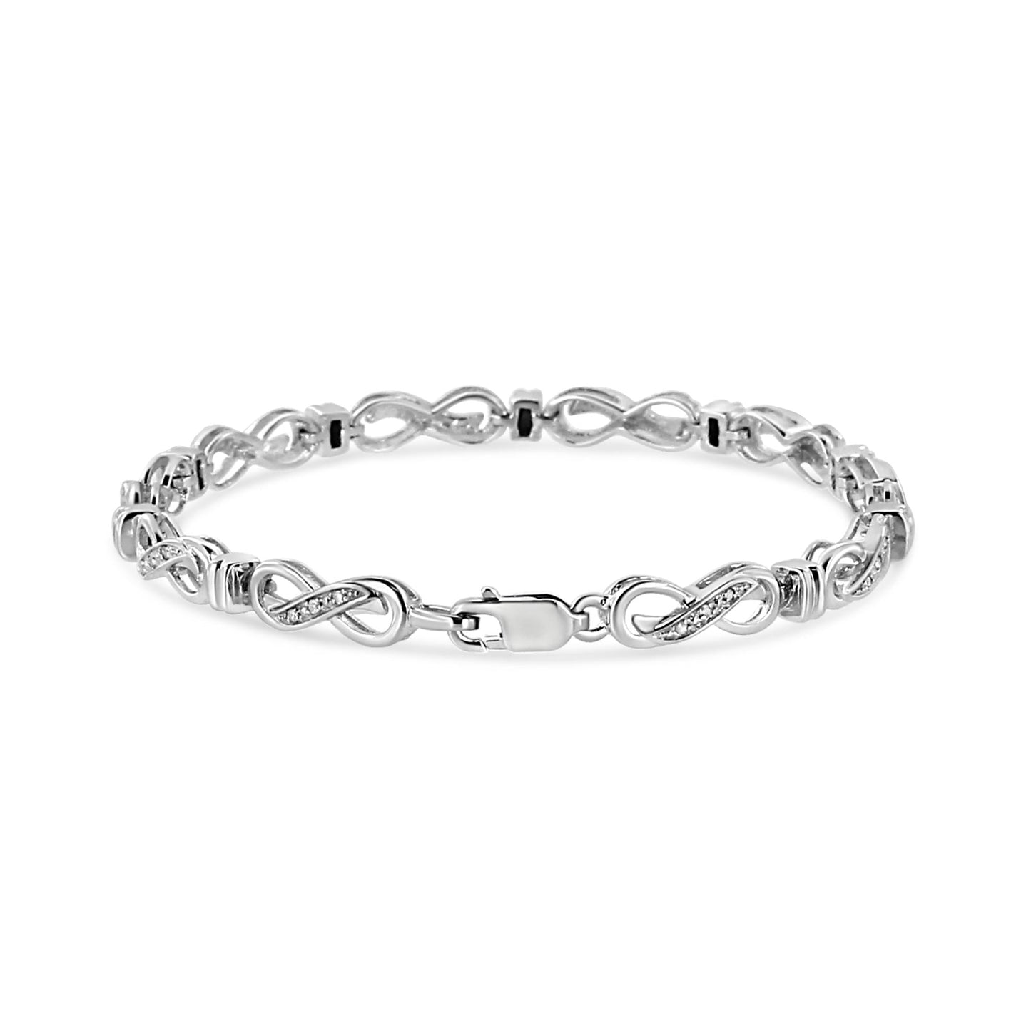 .925 Sterling Silver 1/6 Cttw Diamond Accent Infinity Link Bracelet (I-J Color, I3 Promo Clarity) - 7"