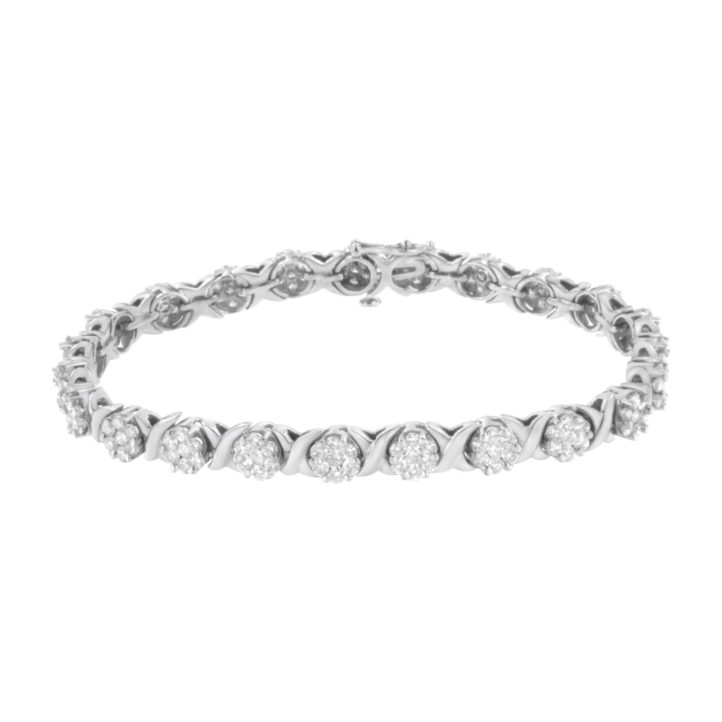 14K White Gold 4 7/8 Cttw Round Brilliant-Cut Diamond Round Cluster & X-Link 7" Tennis Bracelet (I-J Color, SI2-I1 Clarity)