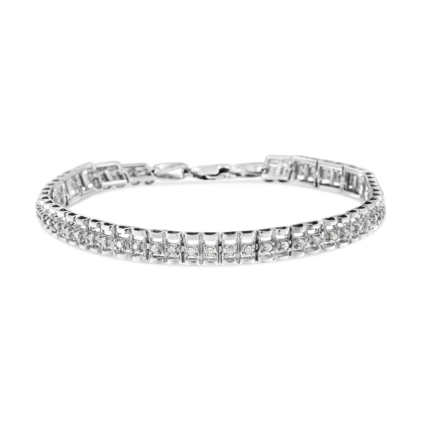 .925 Sterling Silver Diamond Double-Link 7" Tennis Bracelet (I-J Color, I3 Clarity)