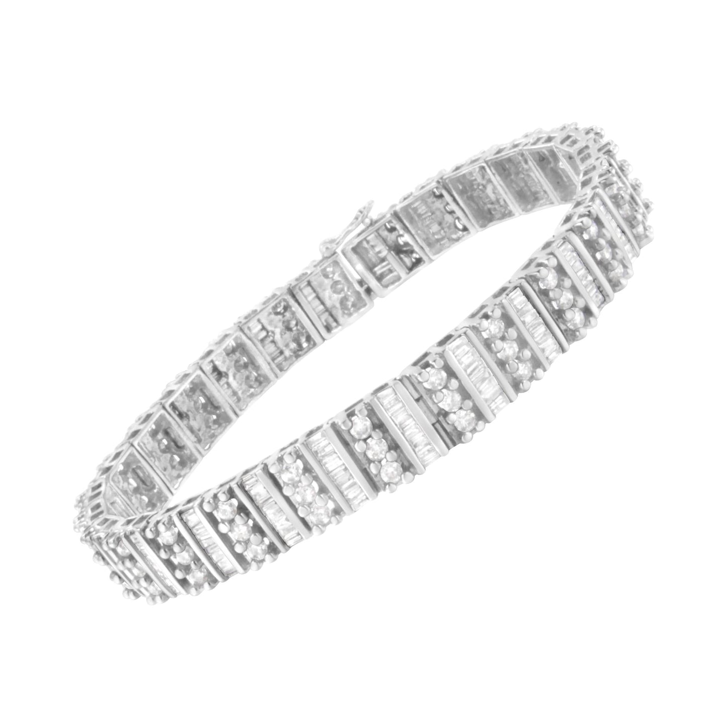 14K White Gold 4 7/8 cttw Baguette & Round Brilliant-Cut Diamond Channel- & Prong-Set Tennis Bracelet (I-J Color, I1-I2 Clarity) - Size 7.25"