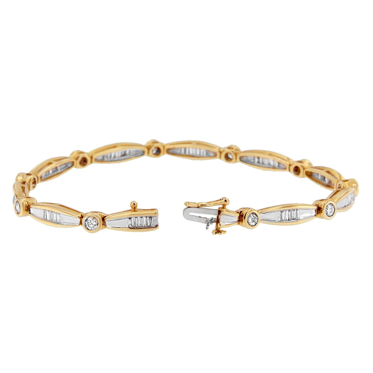 14K Yellow Gold Round and Baguette-Cut Diamond Bracelet (1.50 cttw, H-I Color, SI2-I1 Clarity)