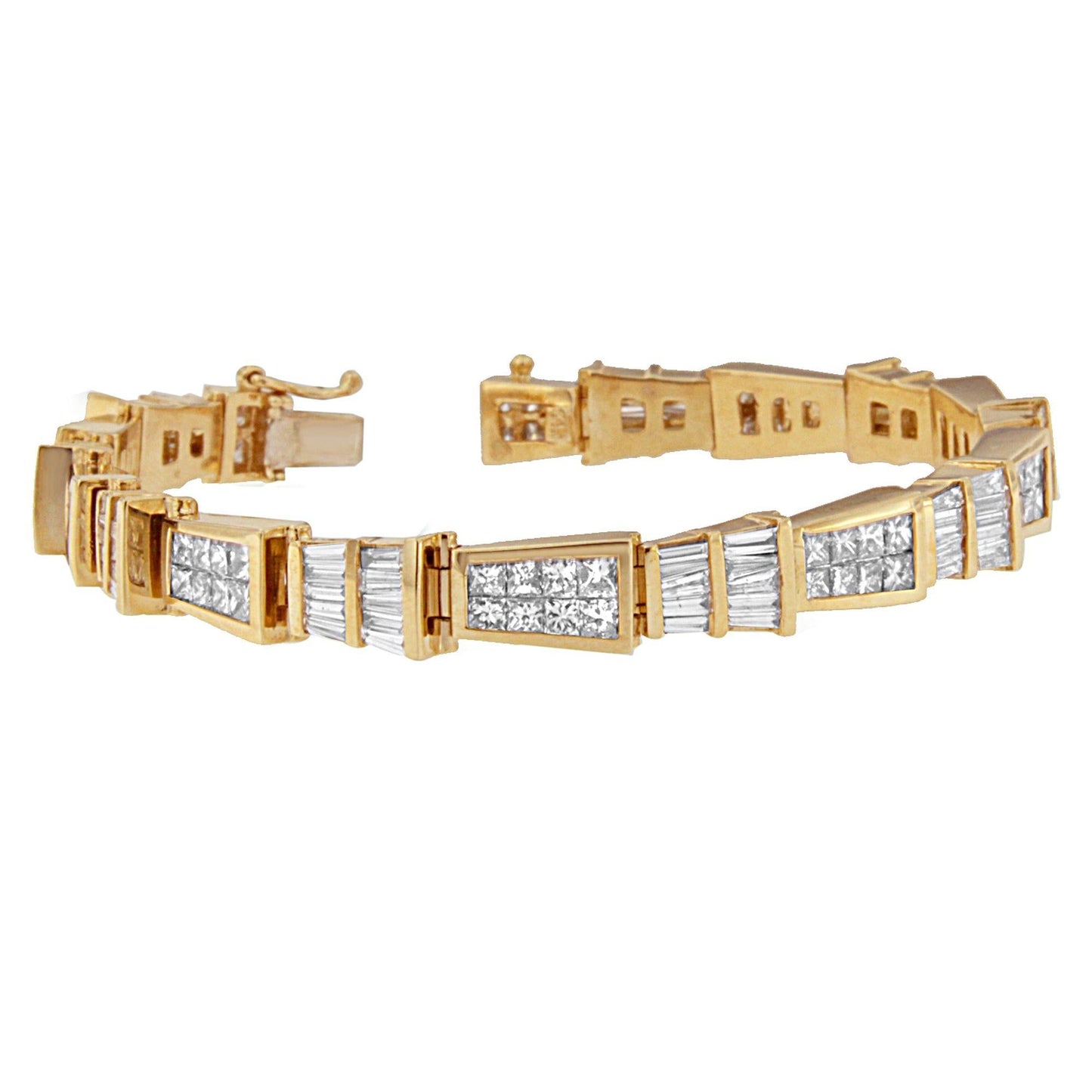 14K Yellow Gold Princess and Baguette-Cut Diamond Geo-Link Bracelet(8.25 cttw,H-I Color,SI1-SI2 Clarity)