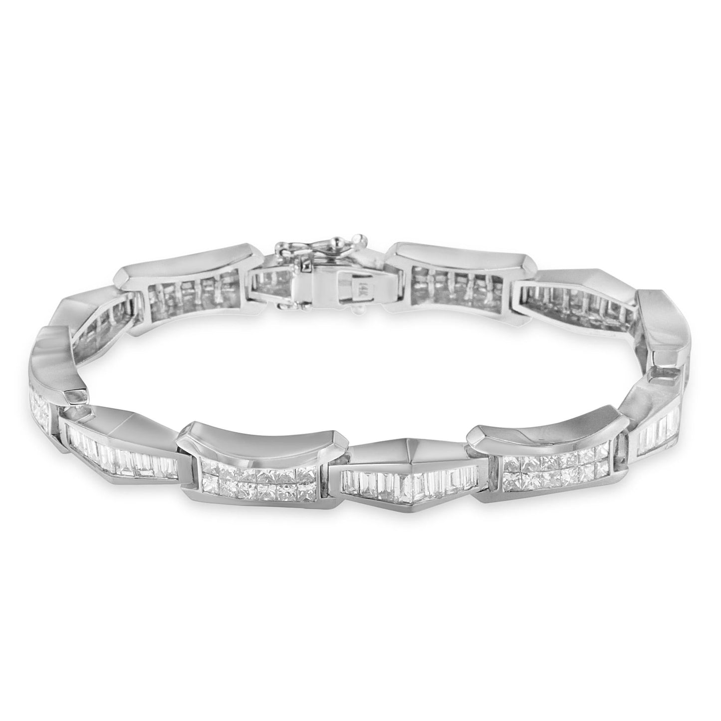 14K White Gold Baguette and Princess Cut Diamond Bracelet (8.09 cttw, H-I Color, SI1-SI2 Clarity)