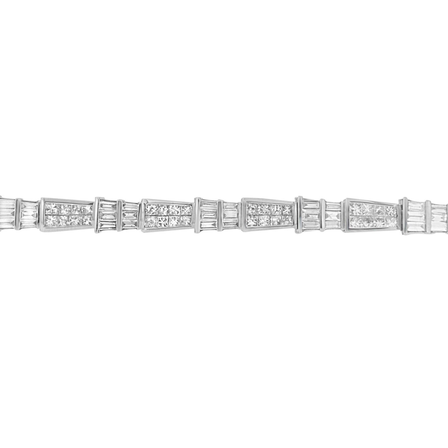 14K White Gold Princess and Baguette-Cut Diamond Geo-Link Bracelet(8.35 cttw,G-H Color,VS1-VS2 Clarity)