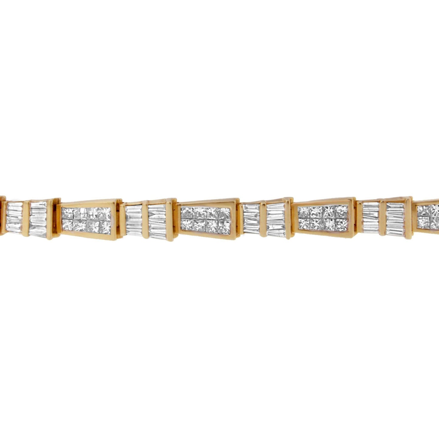 14K Yellow Gold Princess and Baguette Diamond Geo-Link Bracelet (8.35 cttw, H-I Color, SI1-SI2 Clarity)