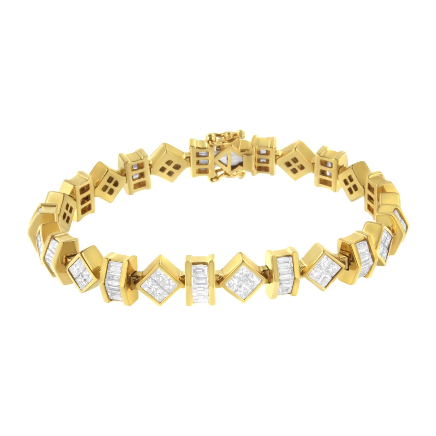 14K Yellow Gold Princess and Baguette Diamond Modern Link Bracelet(7.50 cttw,G-H Color,VS1-VS2 Clarity)